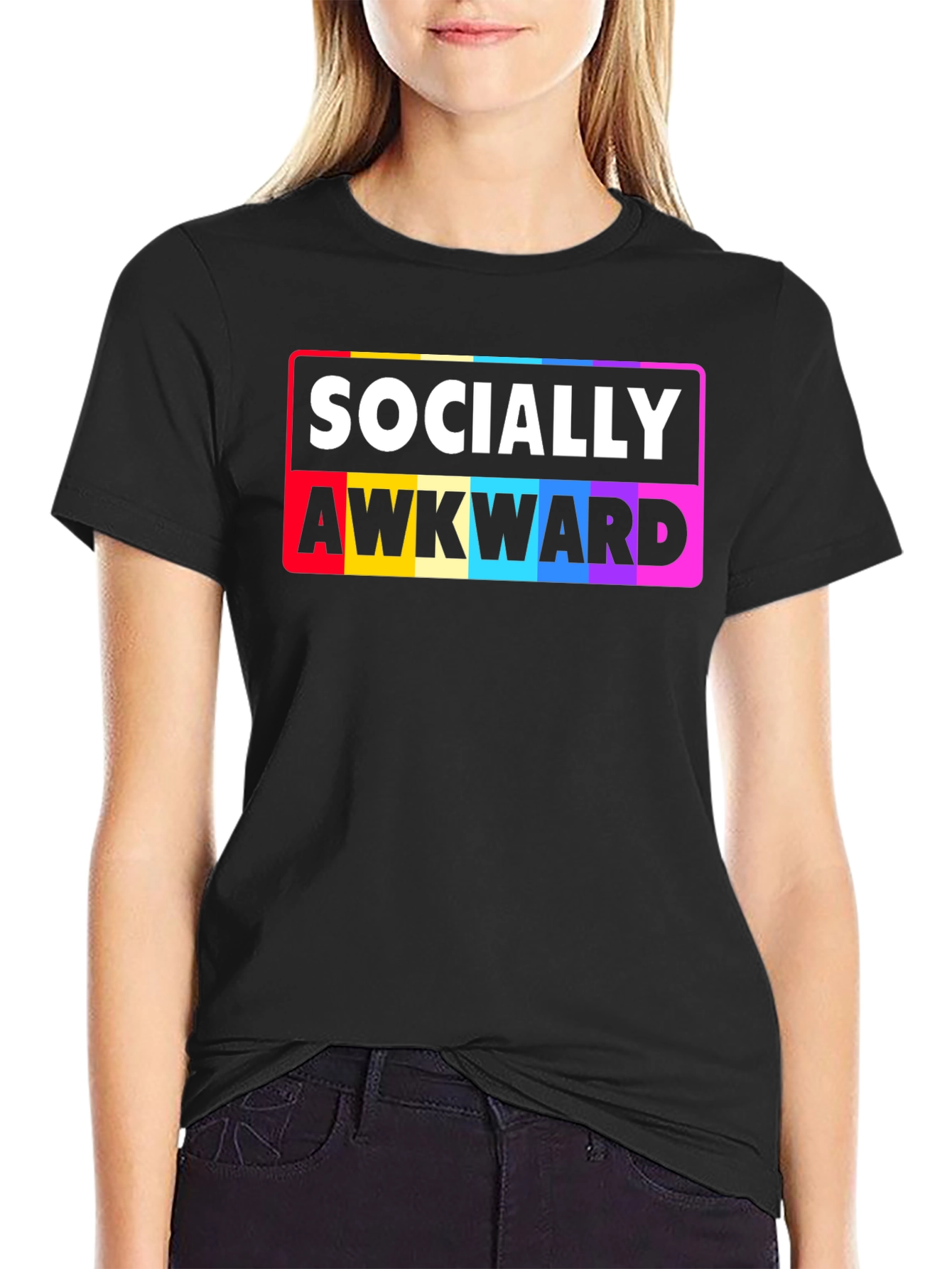 Black Socially Awkward Rainbow Pride T-Shirt view 2