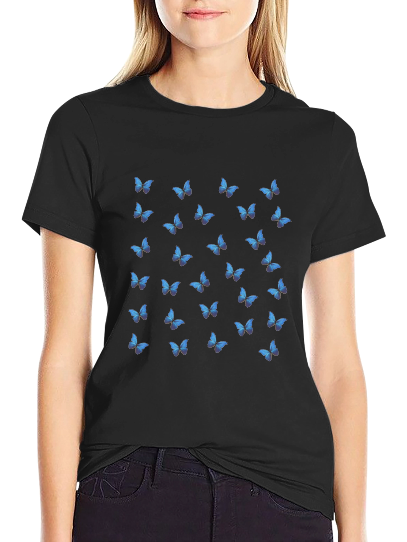 Black Butterfly Print Black T-Shirt for Men view 2