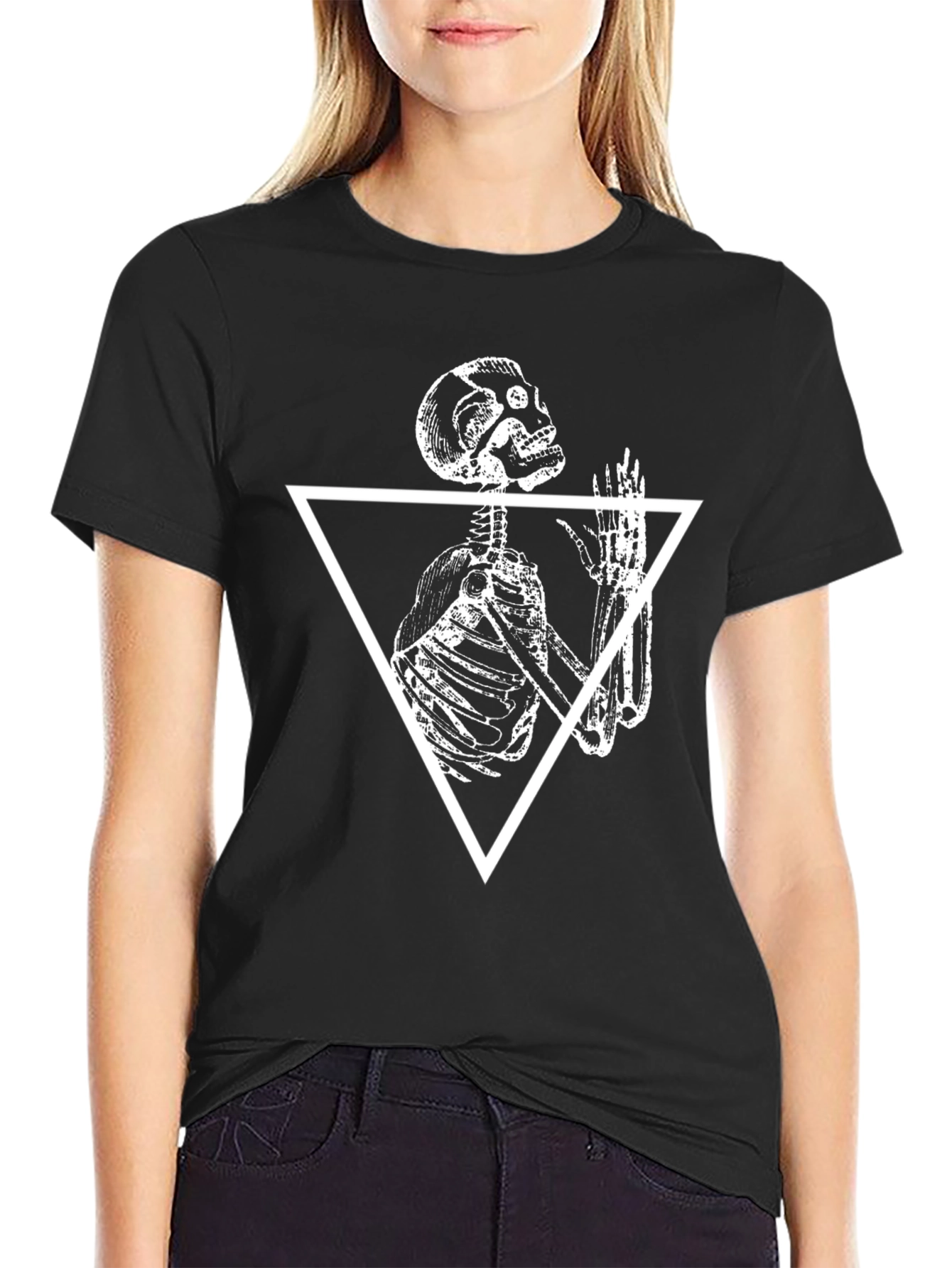 Black Skeleton Triangle Black Graphic Tee view 2