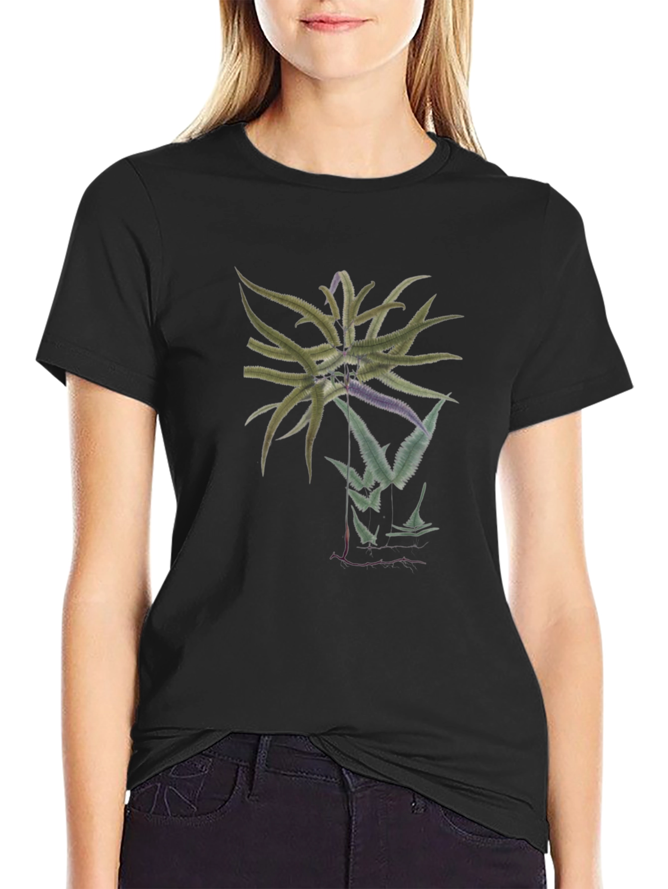 Black Botanical Graphic Black Tee view 2