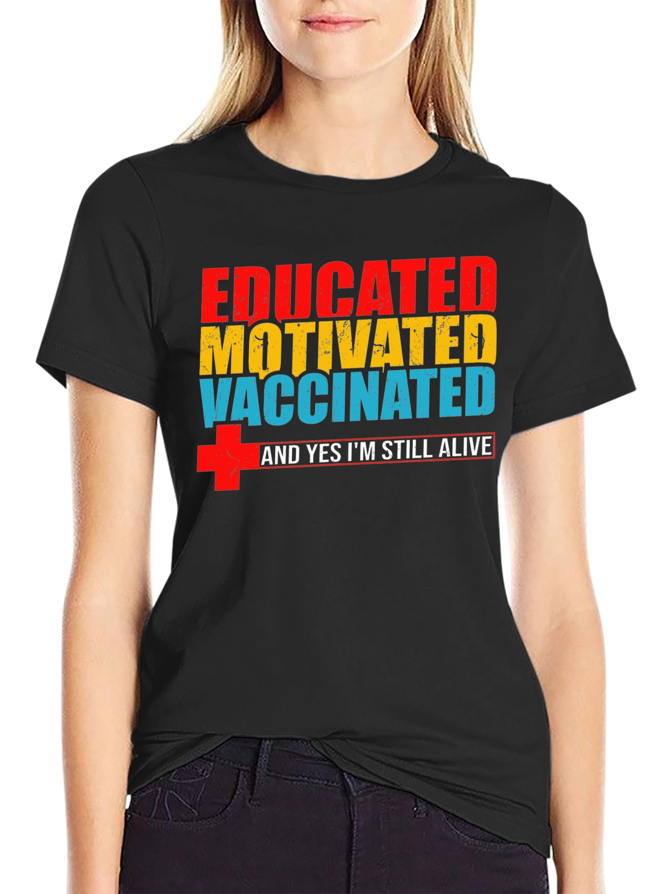 Black Educated Motivated Vaccinated T-Shirt view 2