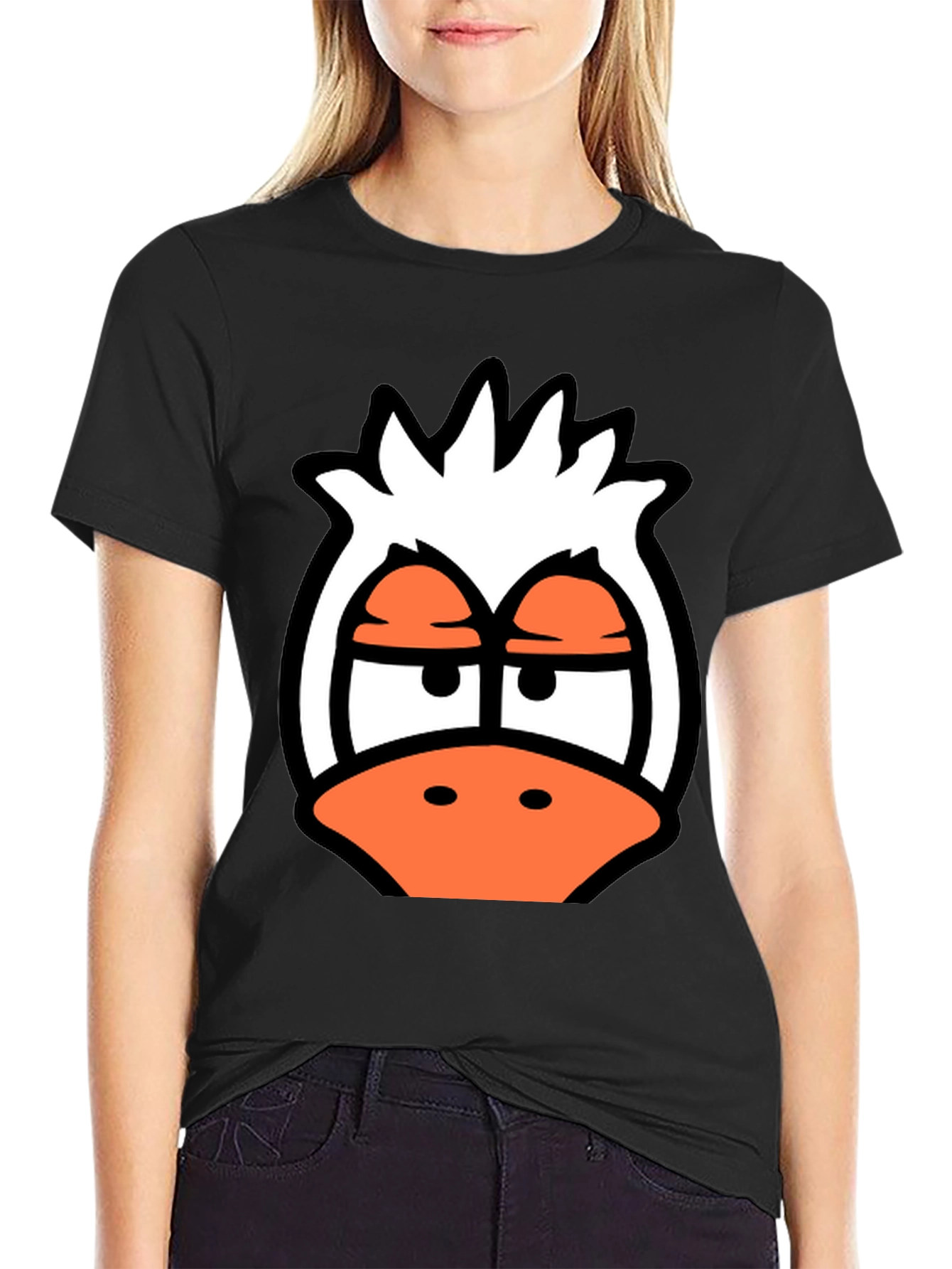 Black Cartoon Duck Graphic Tee - Funky Black T-Shirt view 2