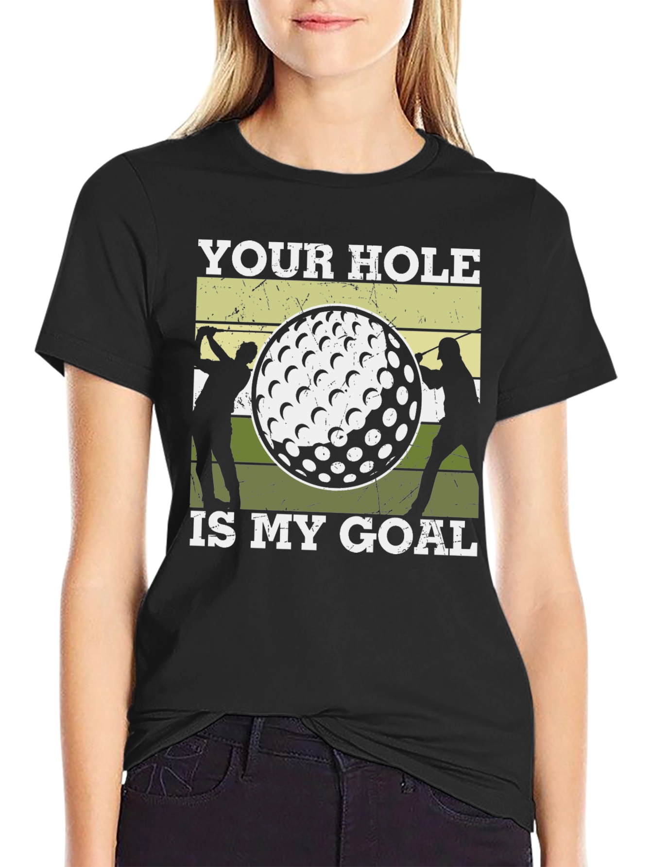 Black Golf Humor Tee: Your Hole Is My Goal Graphic T-Shirt view 2