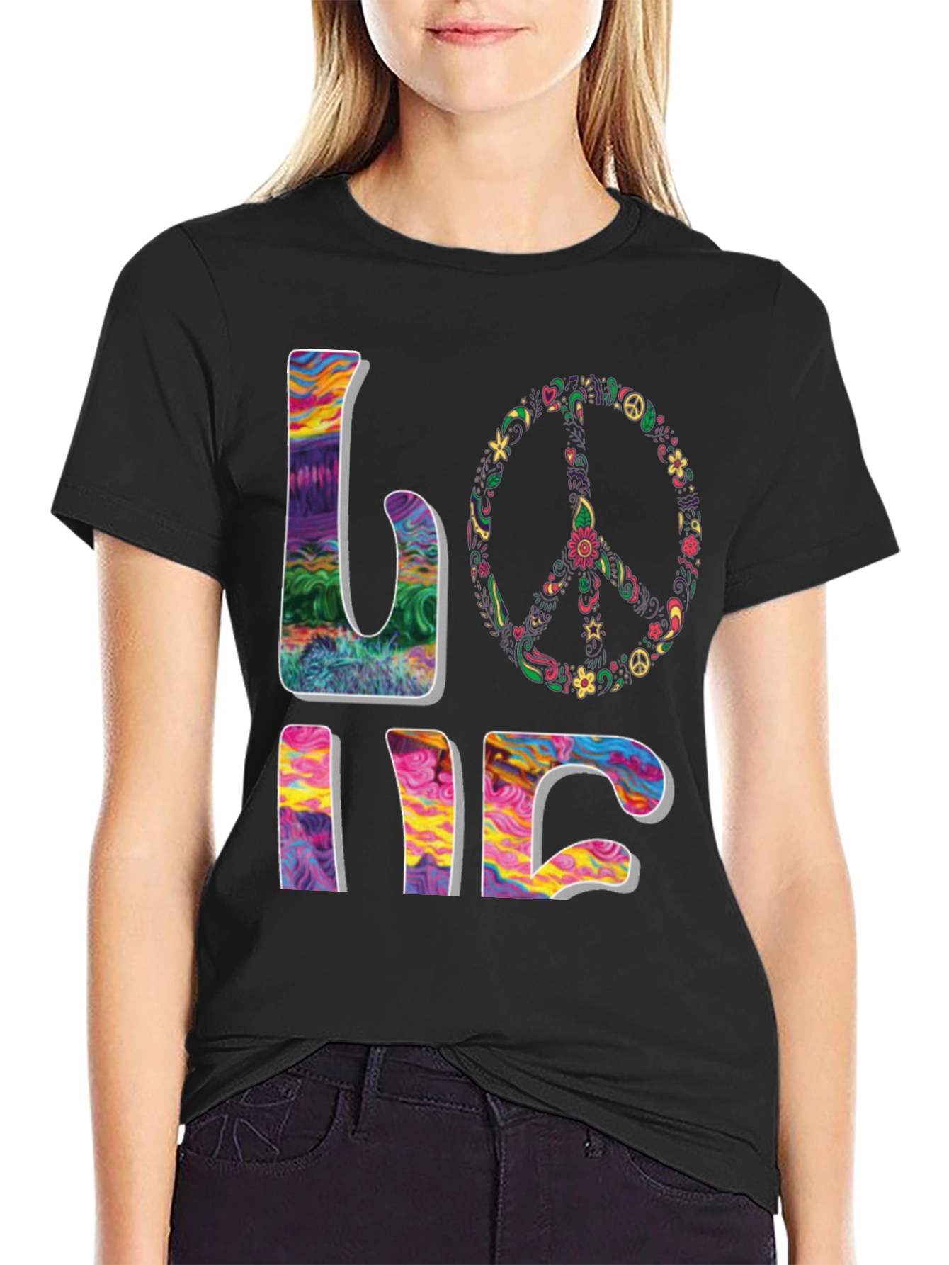 Black Peace & Love Psychedelic T-Shirt view 2