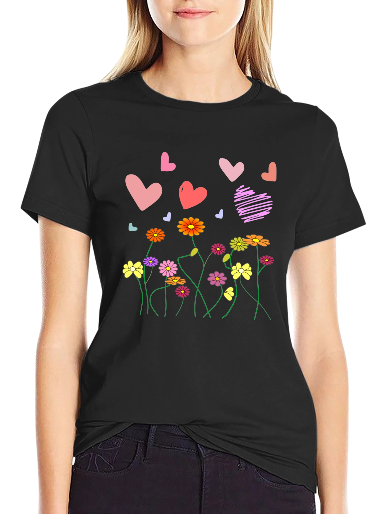 Black Floral Heart T-Shirt - Express Your Love in Style! view 2