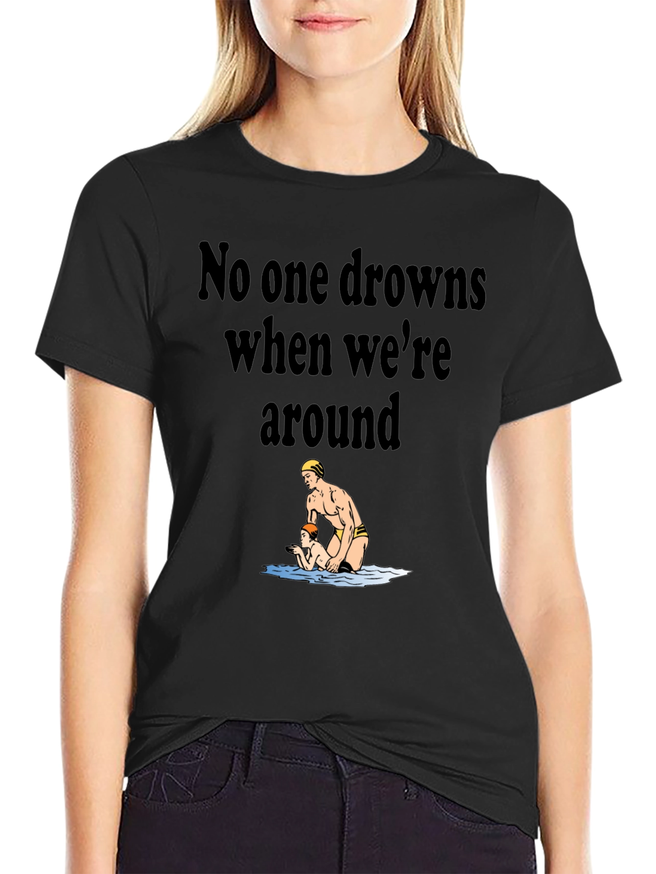 Black Lifeguard Humor T-Shirt - No One Drowns Around view 2