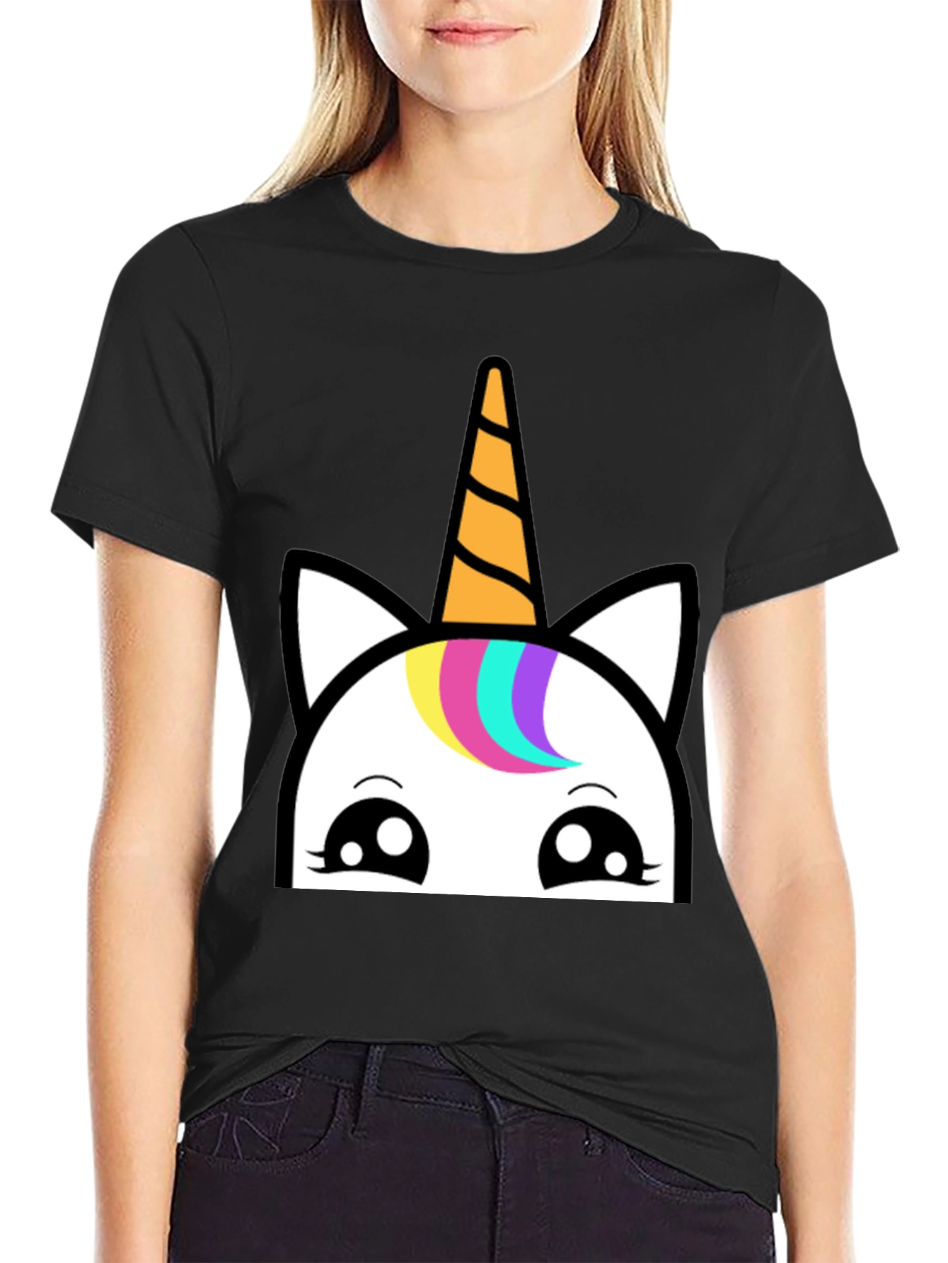 Black Unicorn Graphic T-Shirt - Black Cotton Tee view 2