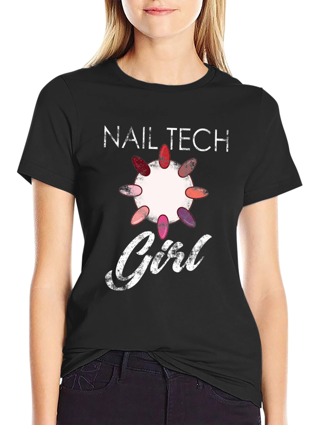 Black Nail Tech Girl T-Shirt - Stylish Manicure Design view 2