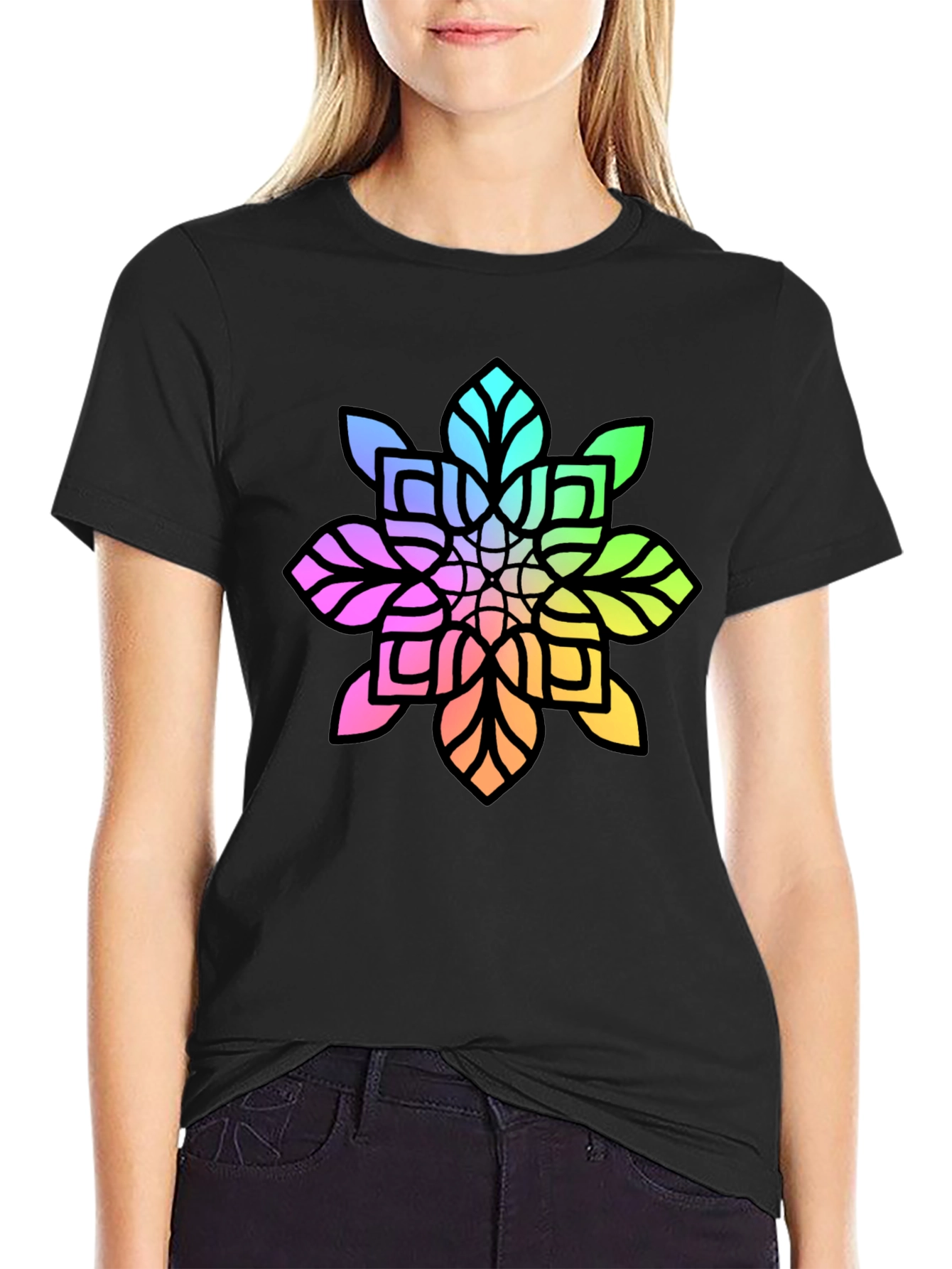 Black Rainbow Mandala Graphic Black Tee view 2