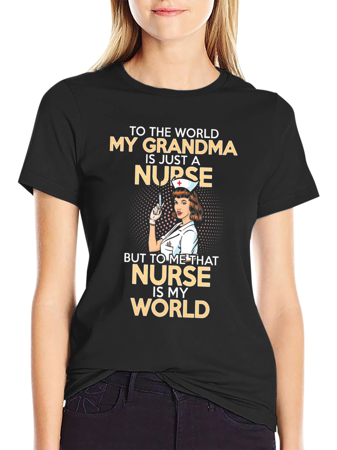 Black Grandma Nurse T-Shirt: My Grandma Is My World! view 2