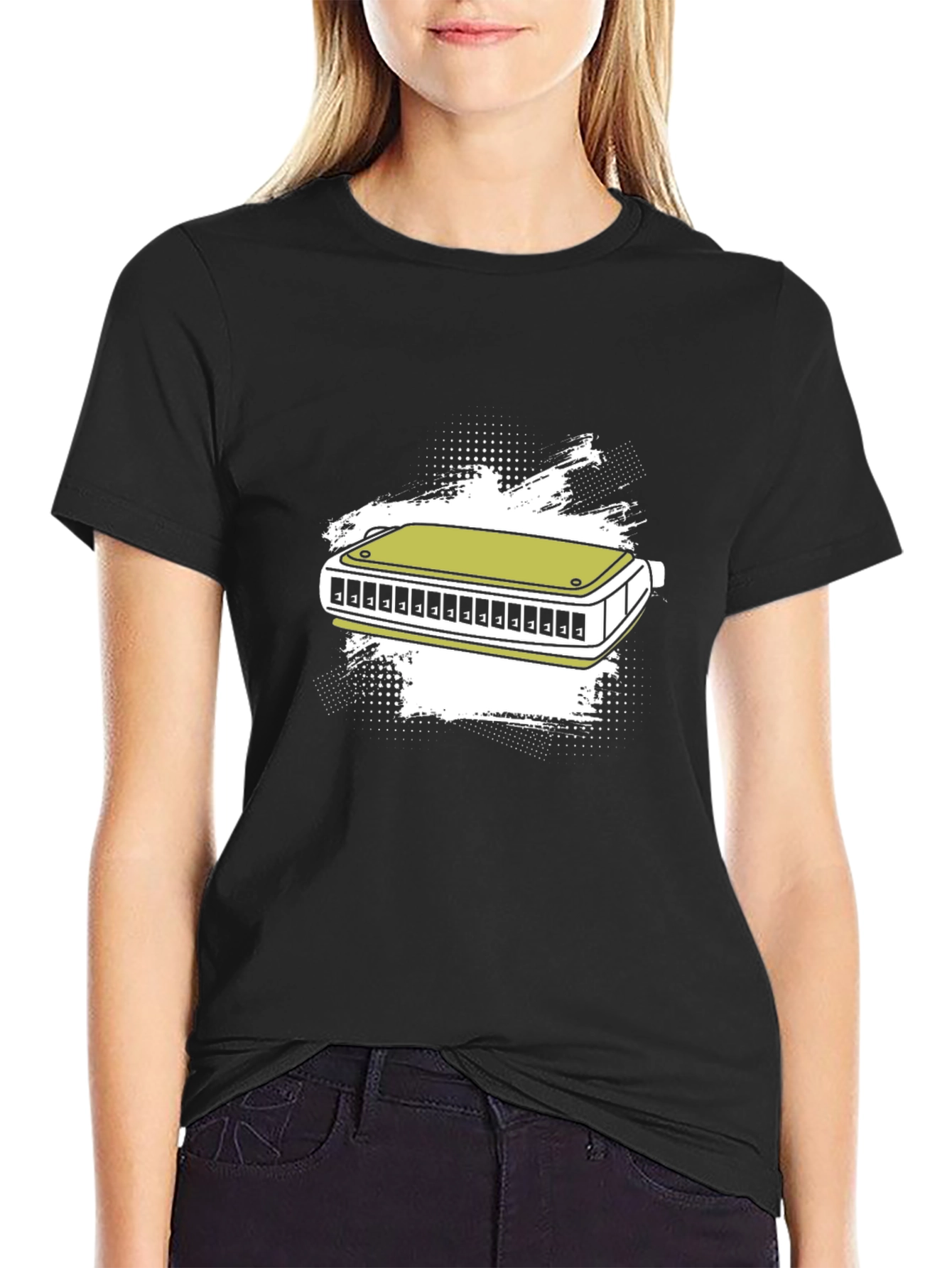 Black Harmonica Graphic T-Shirt - Musician's Tee view 2