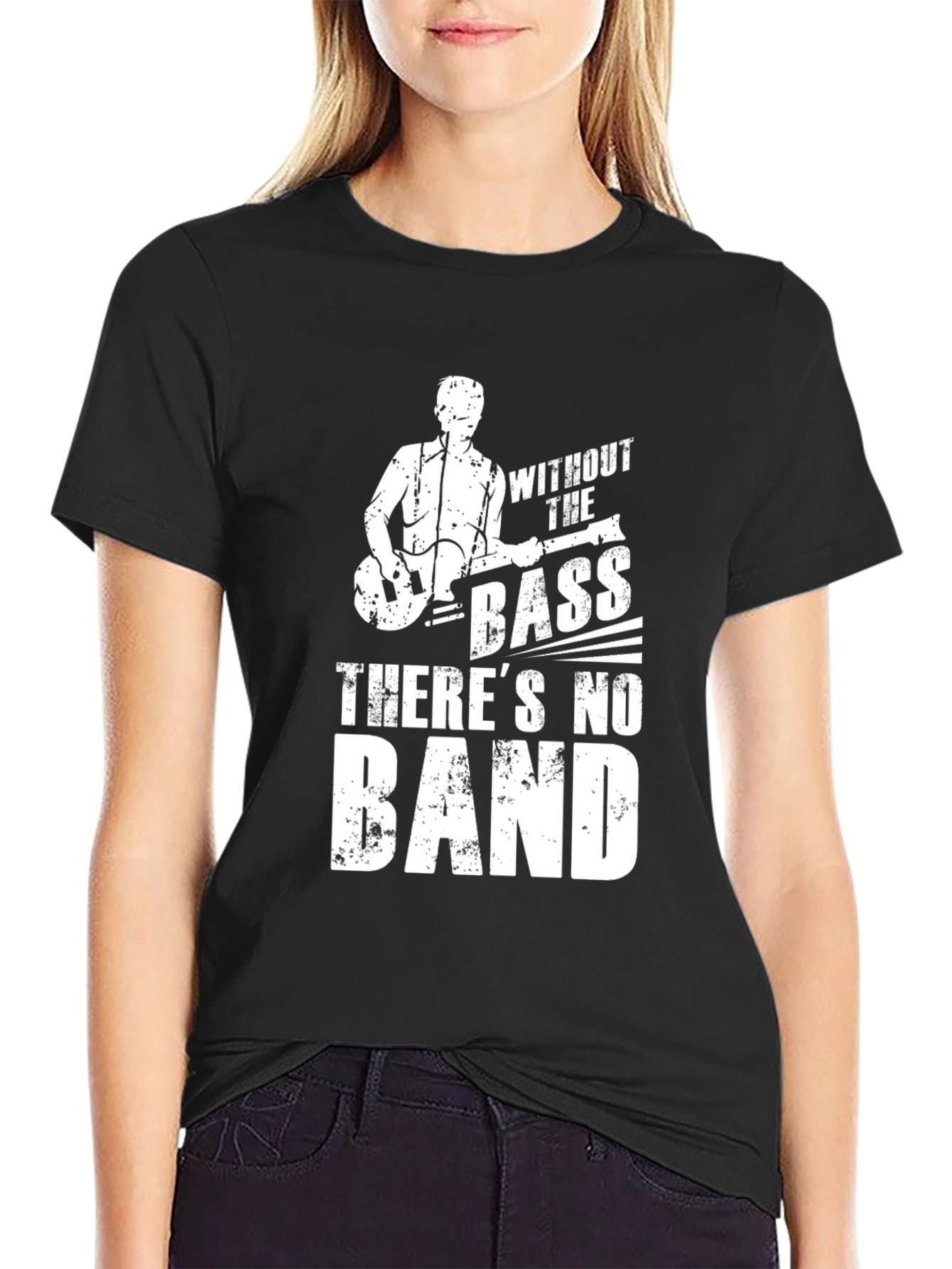 Black Bass Guitar T-Shirt - Without the Bass There's No Band view 2