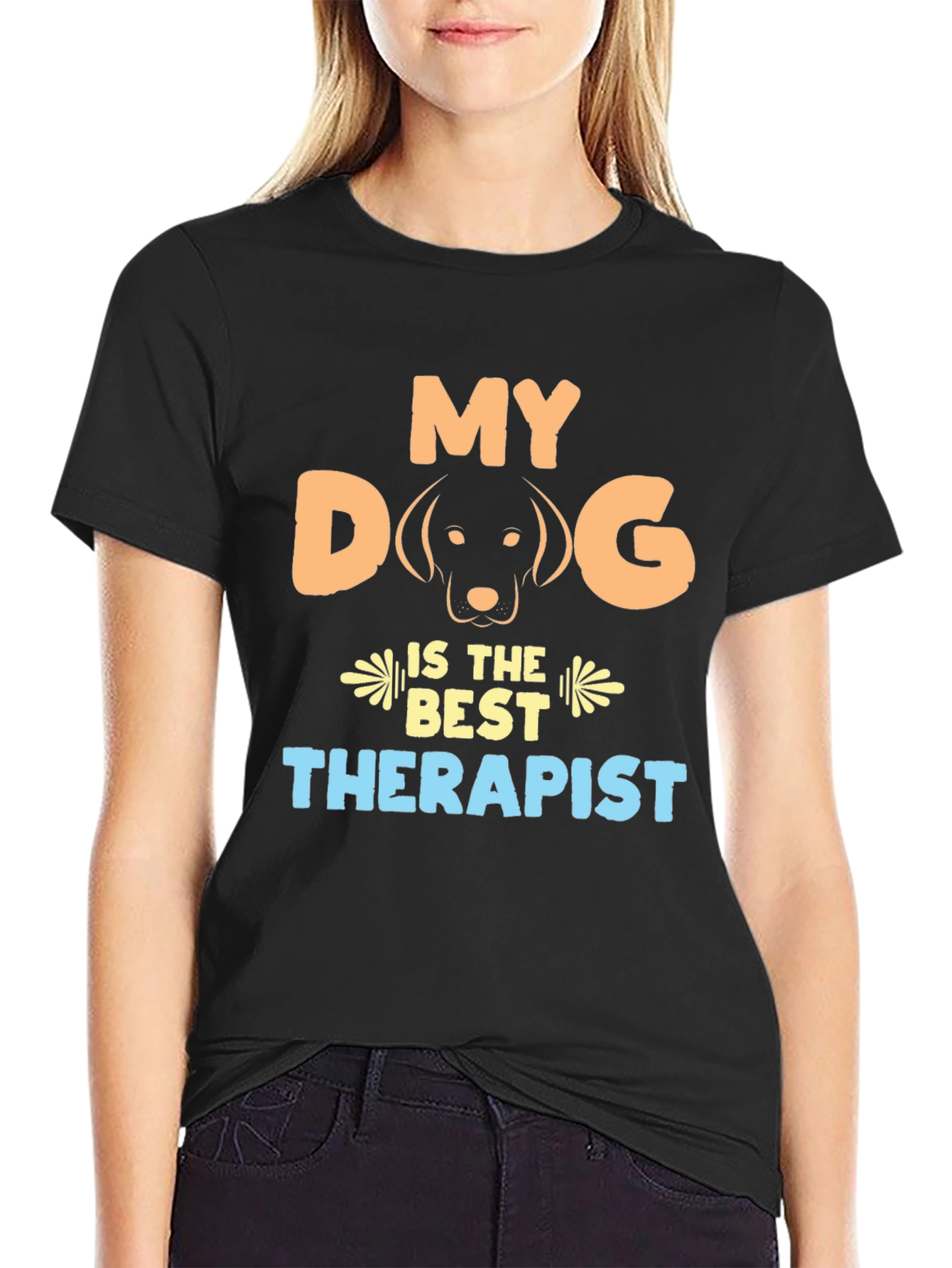 Black My Dog is the Best Therapist T-Shirt view 2