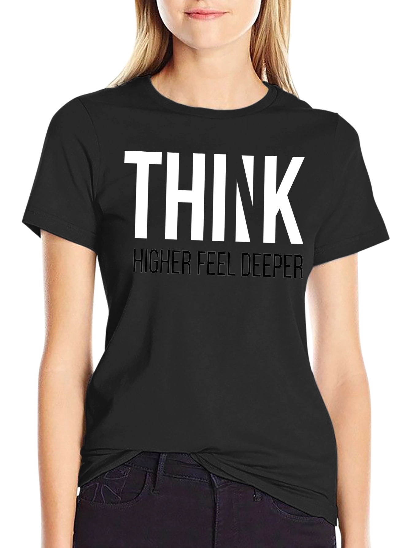 Black Think Higher Feel Deeper Graphic Tee view 2
