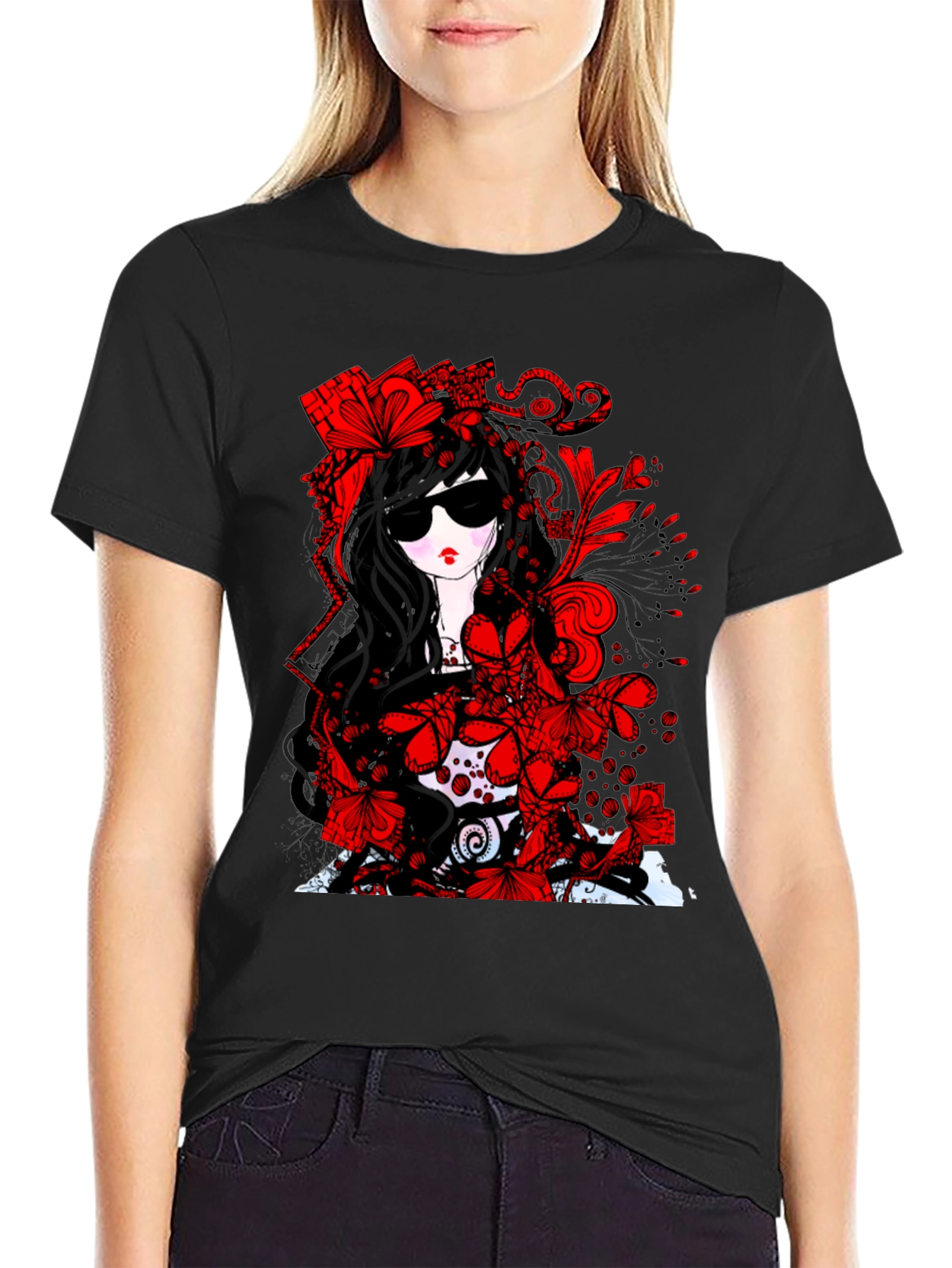 Black Gothic Floral T-Shirt - Dark & Stylish view 2