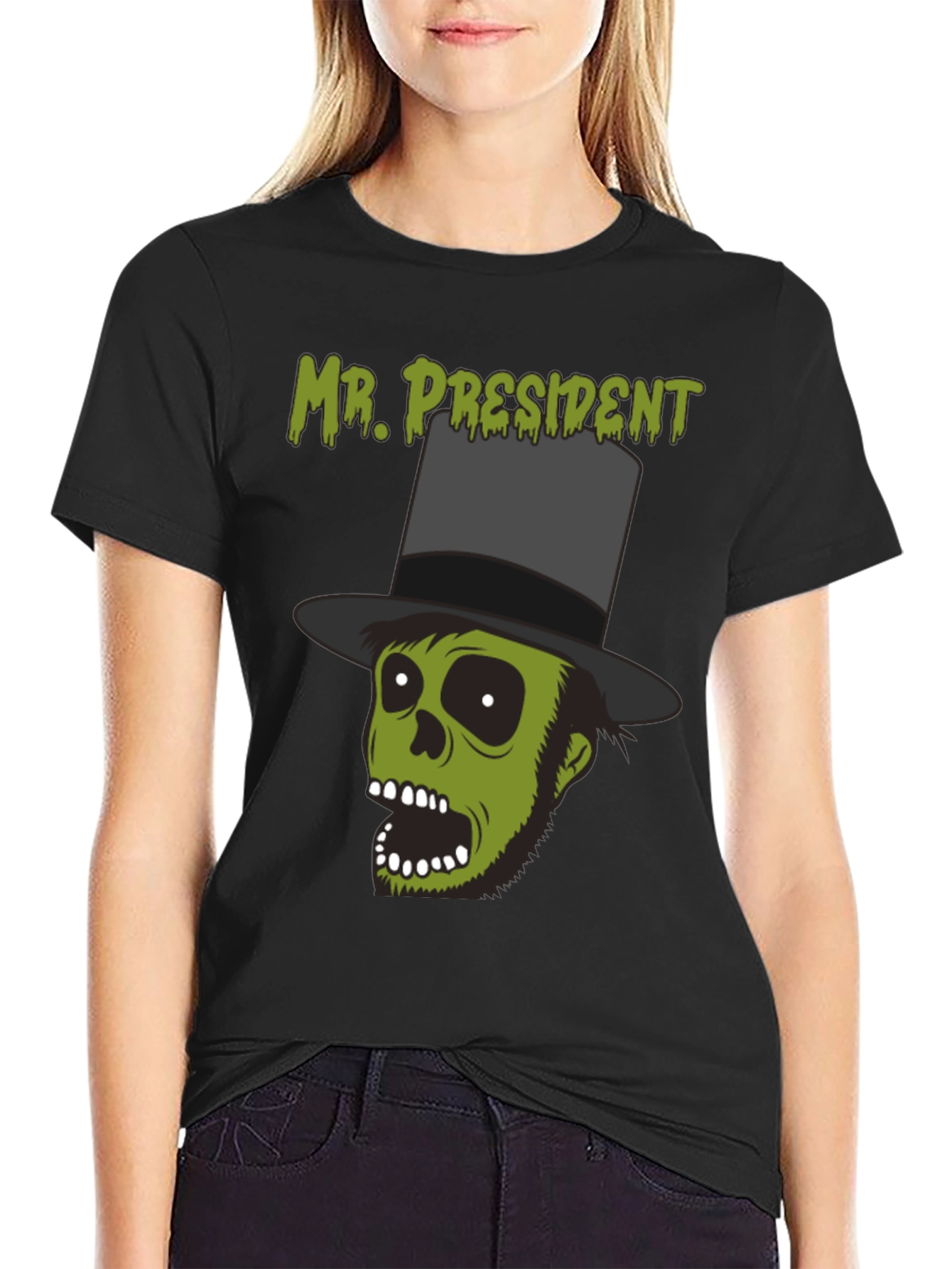 Black Mr. President Zombie Graphic T-Shirt - Halloween Style view 2