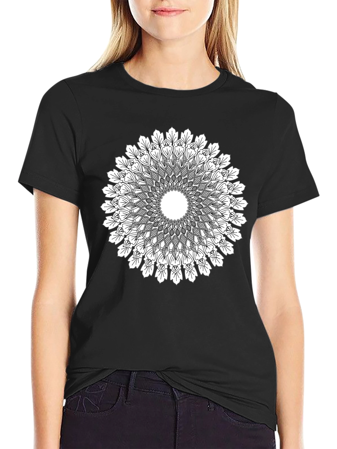 Black Mandala Print Black T-Shirt view 2