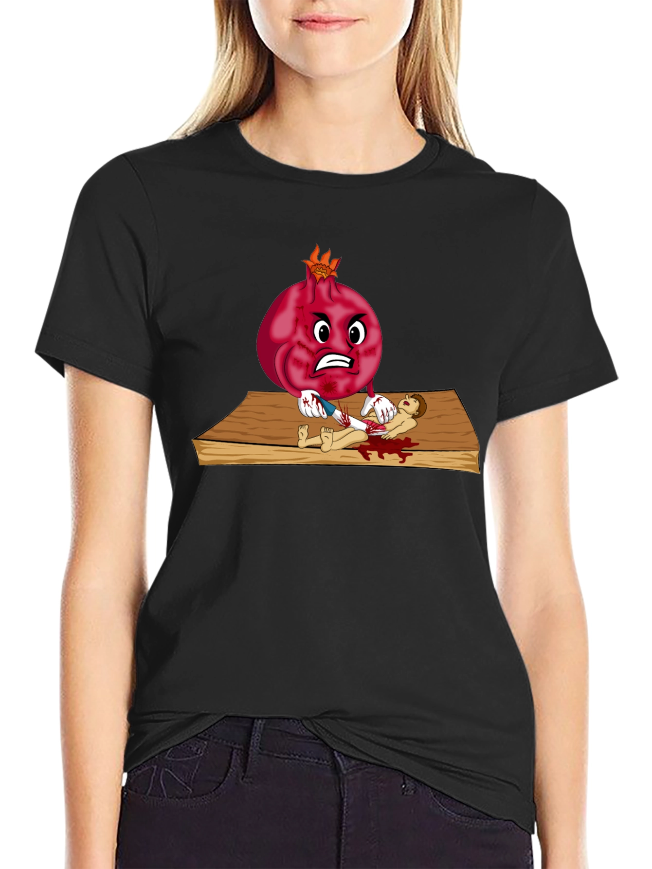 Black Pomegranate Cartoon T-Shirt view 2