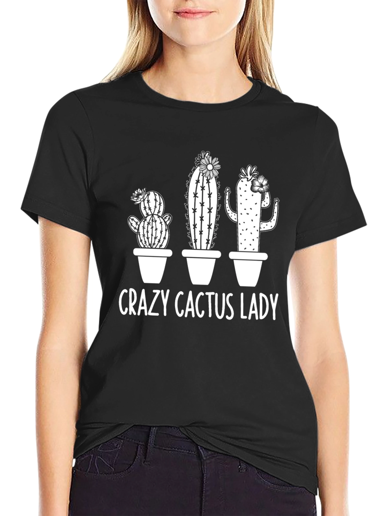Black Crazy Cactus Lady T-Shirt - Black view 2