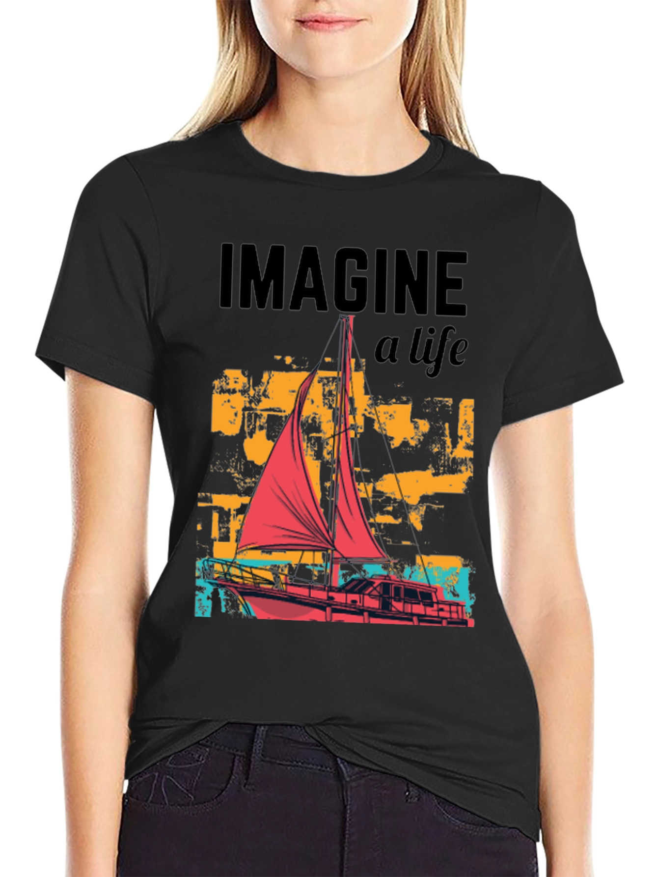 Black Imagine A Life Boat Graphic Tee view 2