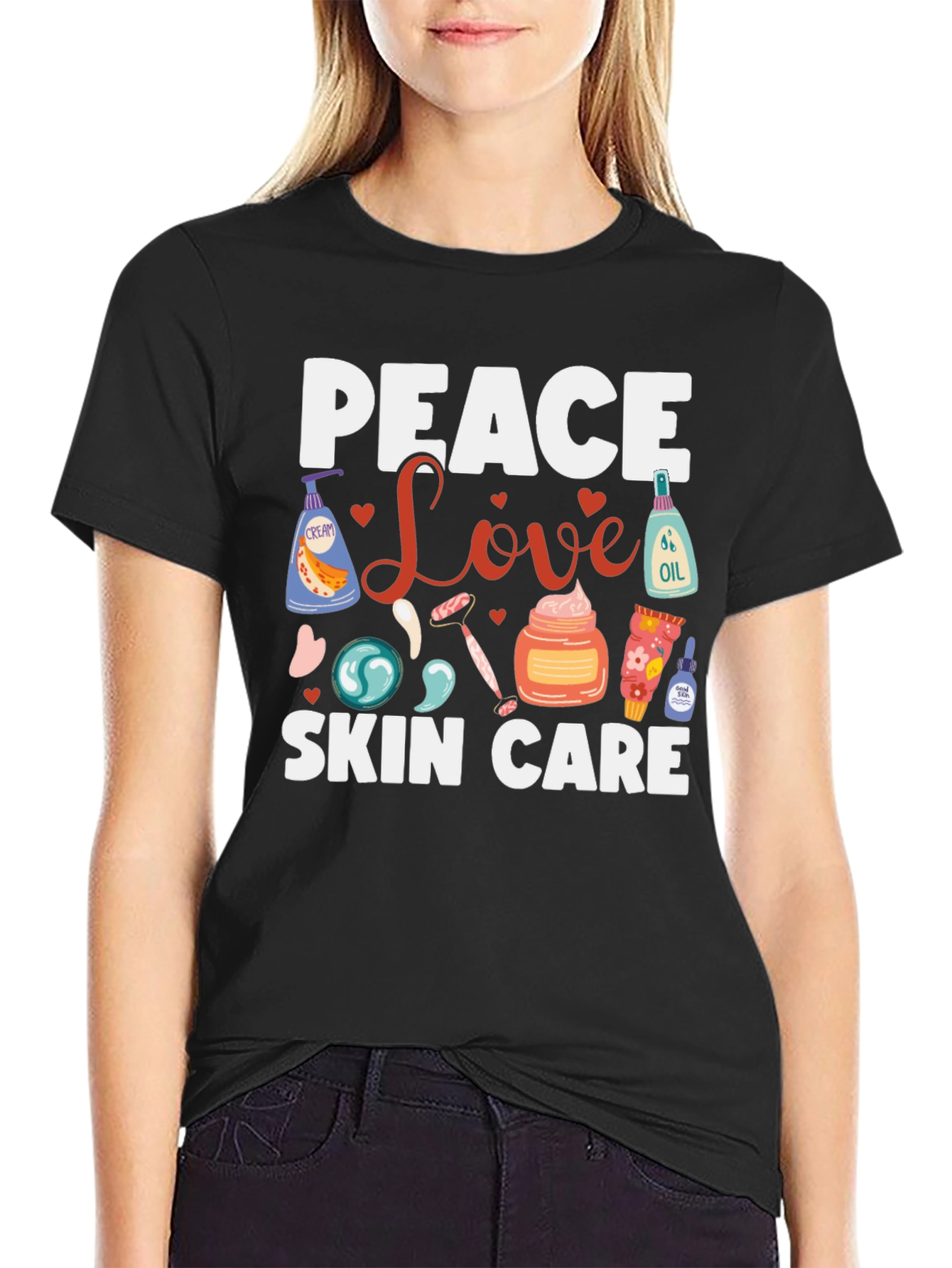 Black Peace Love Skin Care T-Shirt view 2