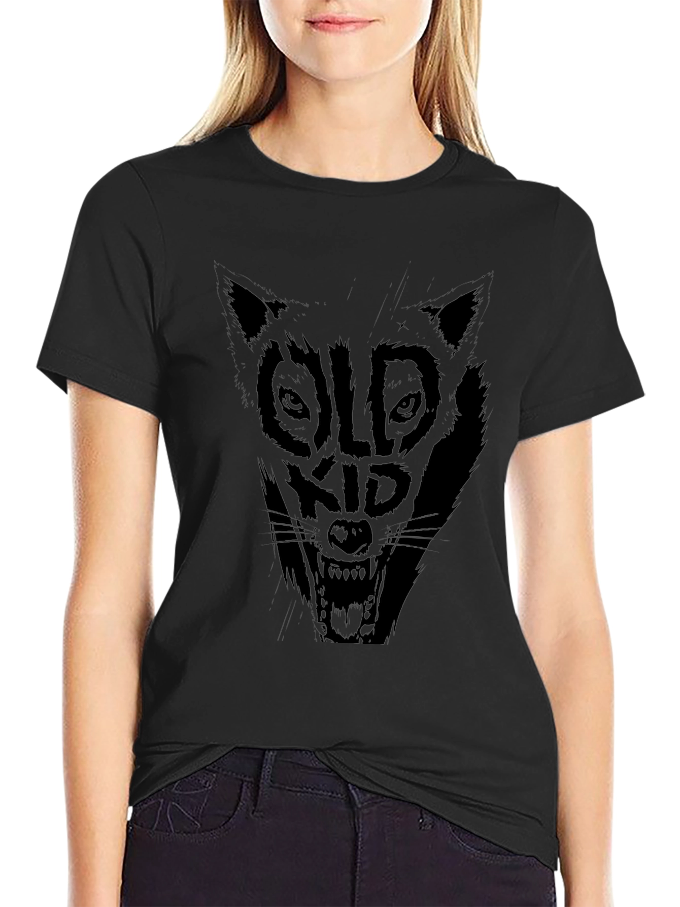 Black Black Old Kid Wolf Graphic Tee view 2