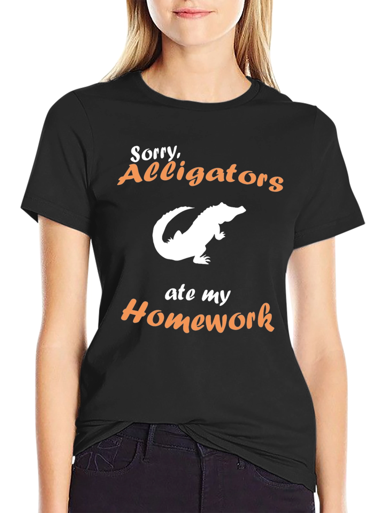 Black Alligators Ate My Homework T-Shirt - Funny Novelty Tee view 2