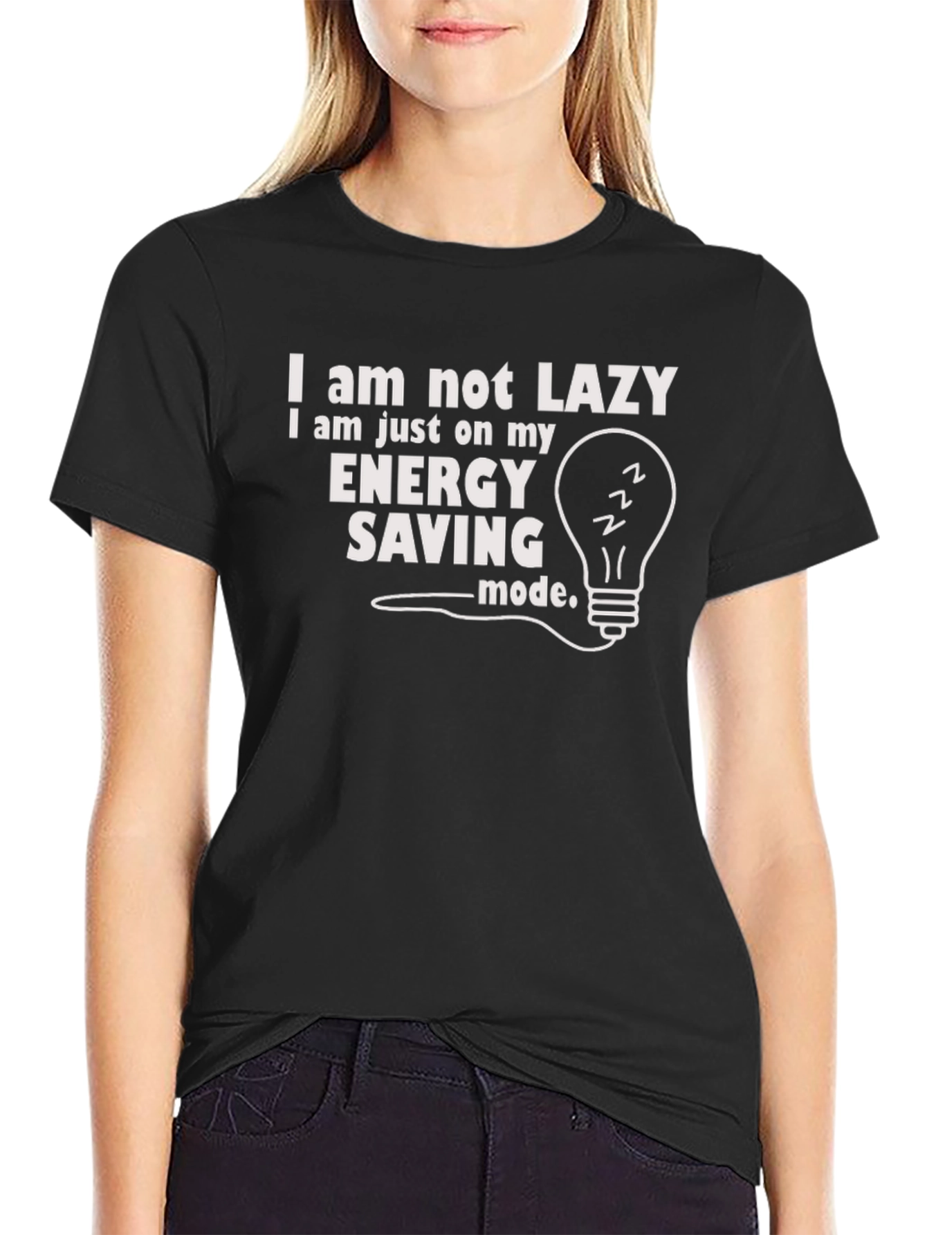 Black Funny Energy Saving Mode Graphic Tee - Black view 2