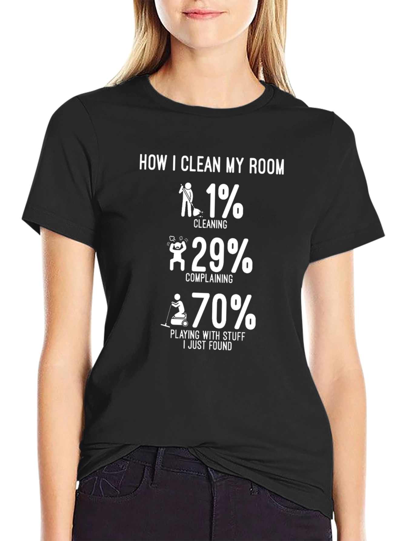 Black Humorous "How I Clean My Room" Graphic Tee view 2