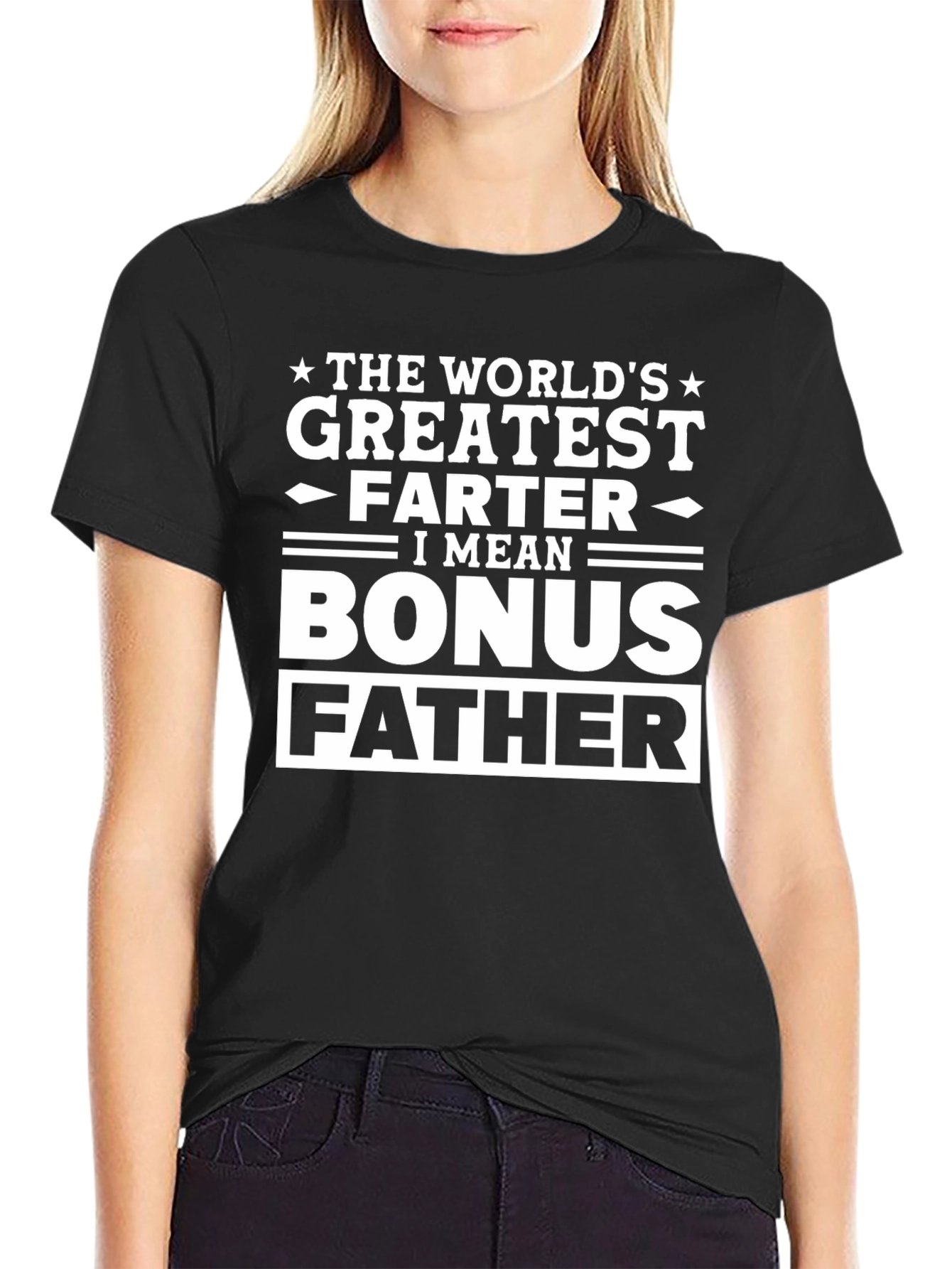 Black Funny Bonus Father T-Shirt view 2