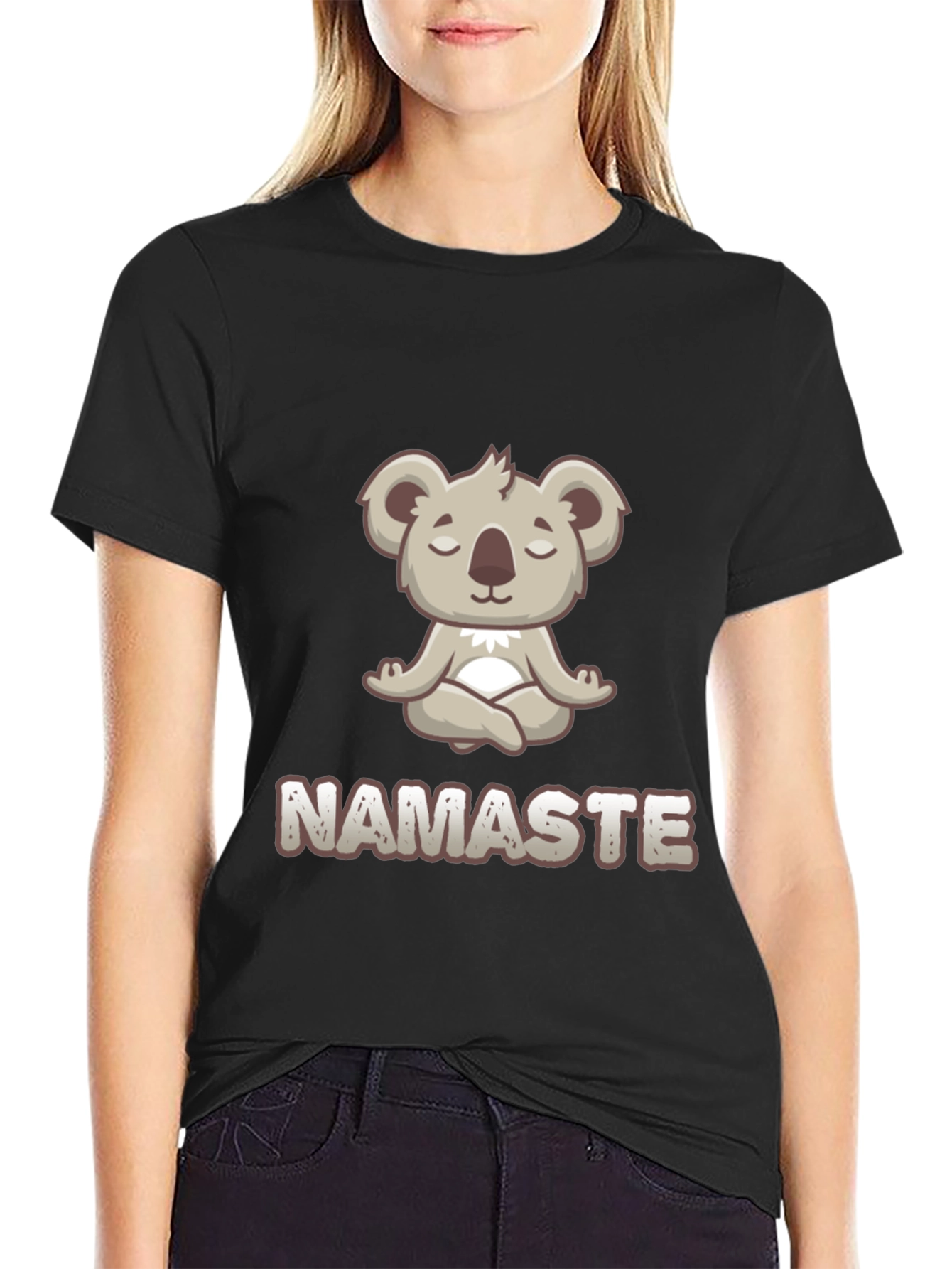 Black Namaste Koala Bear Meditation T-Shirt view 2