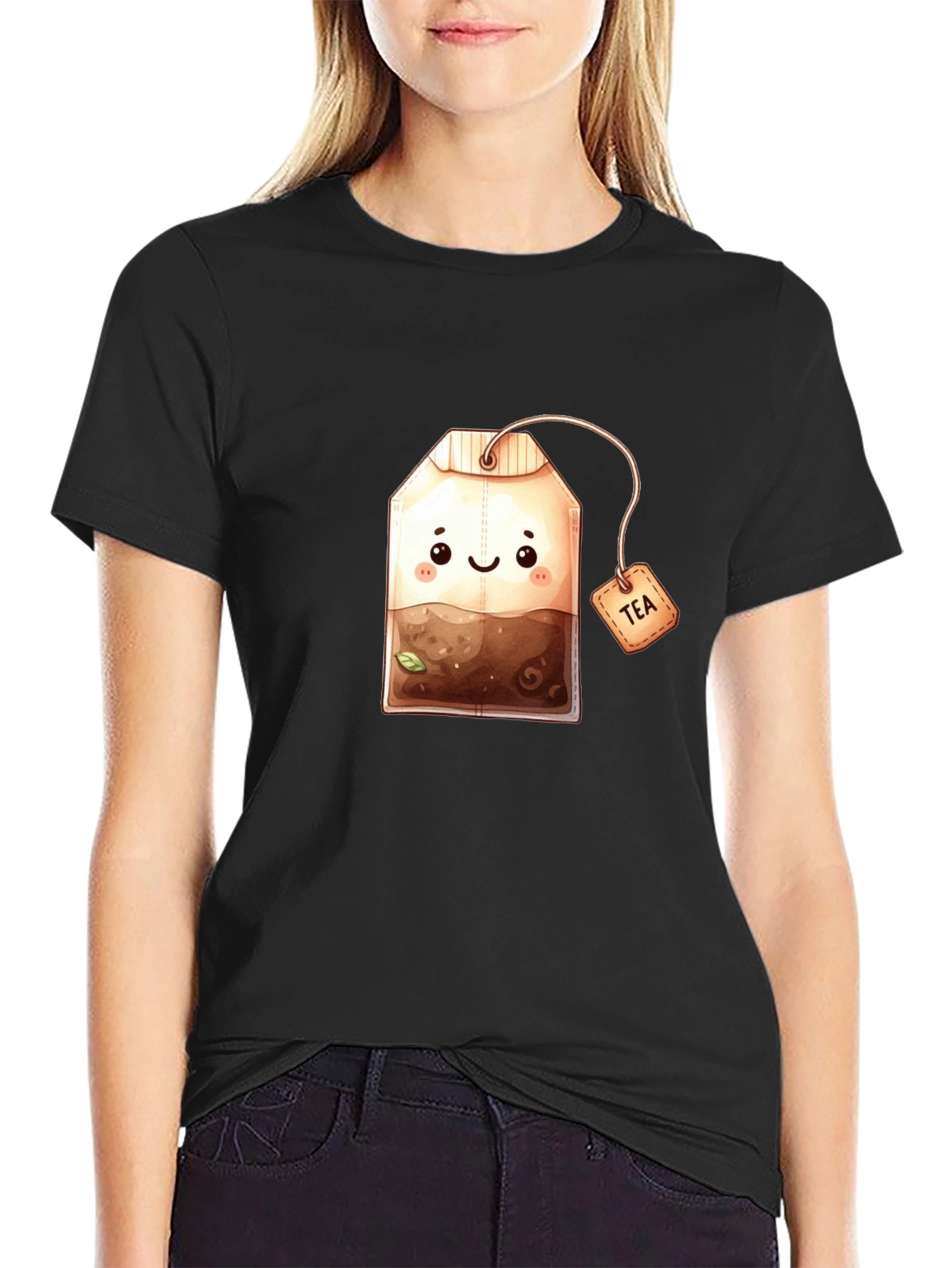 Black Cute Tea Bag Graphic Tee view 2