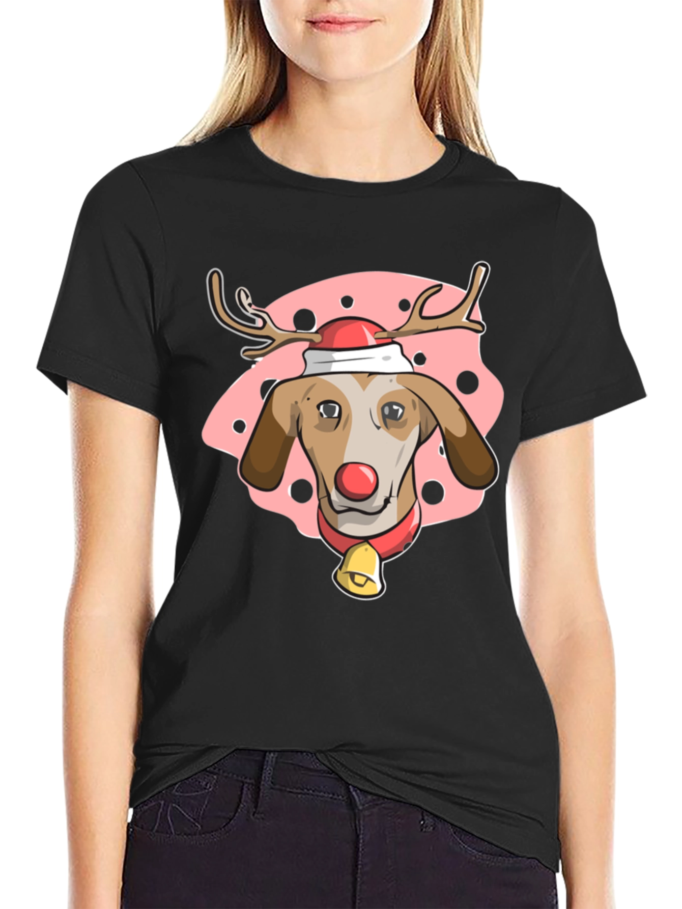 Black Festive Dog Reindeer T-Shirt - Holiday Cheer! view 2