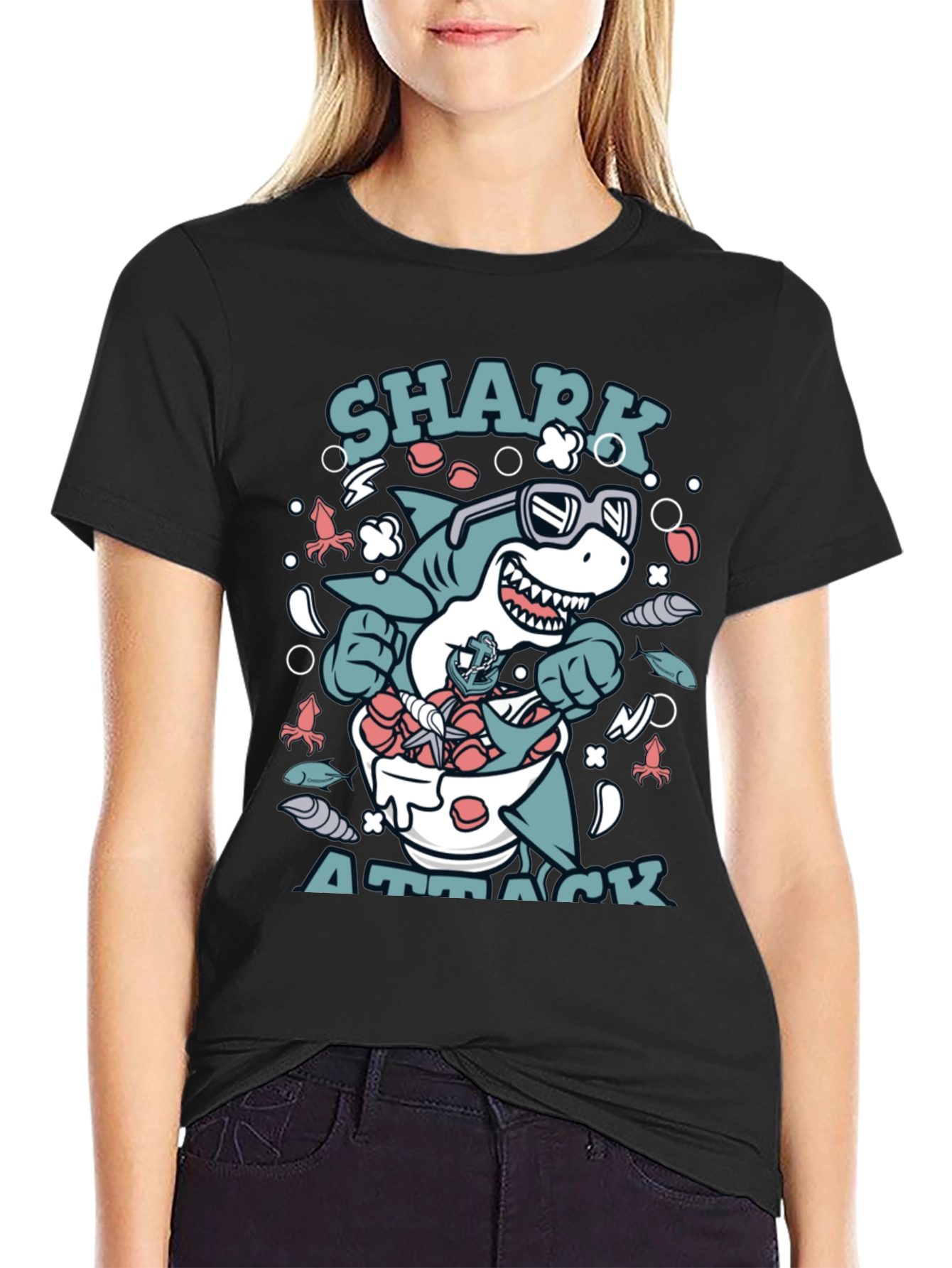 Shark Attack T-Shirt, Novelty Graphic Tee - 2