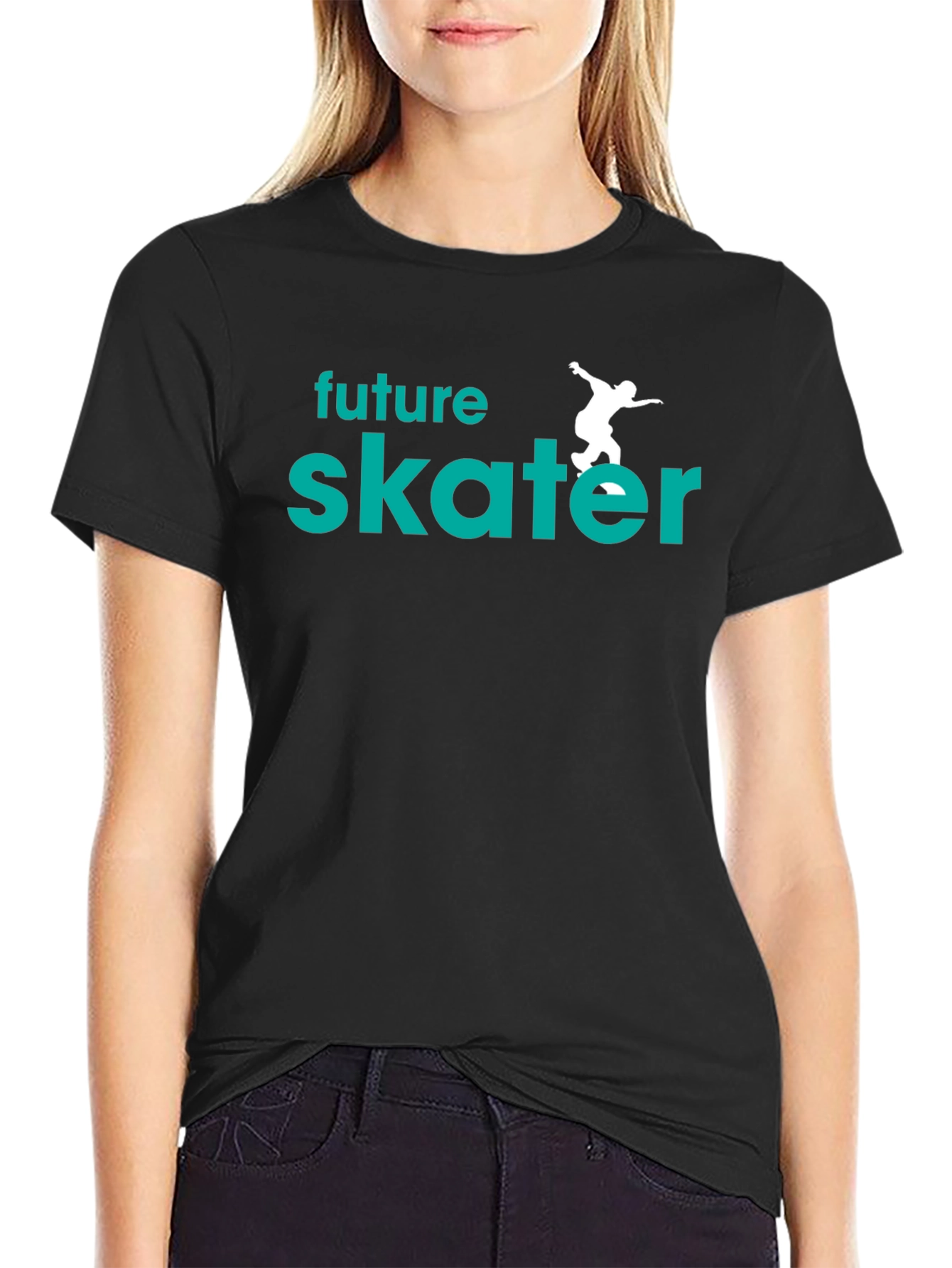 Black Future Skater Graphic Tee - Stylish Skateboarder T-Shirt view 2