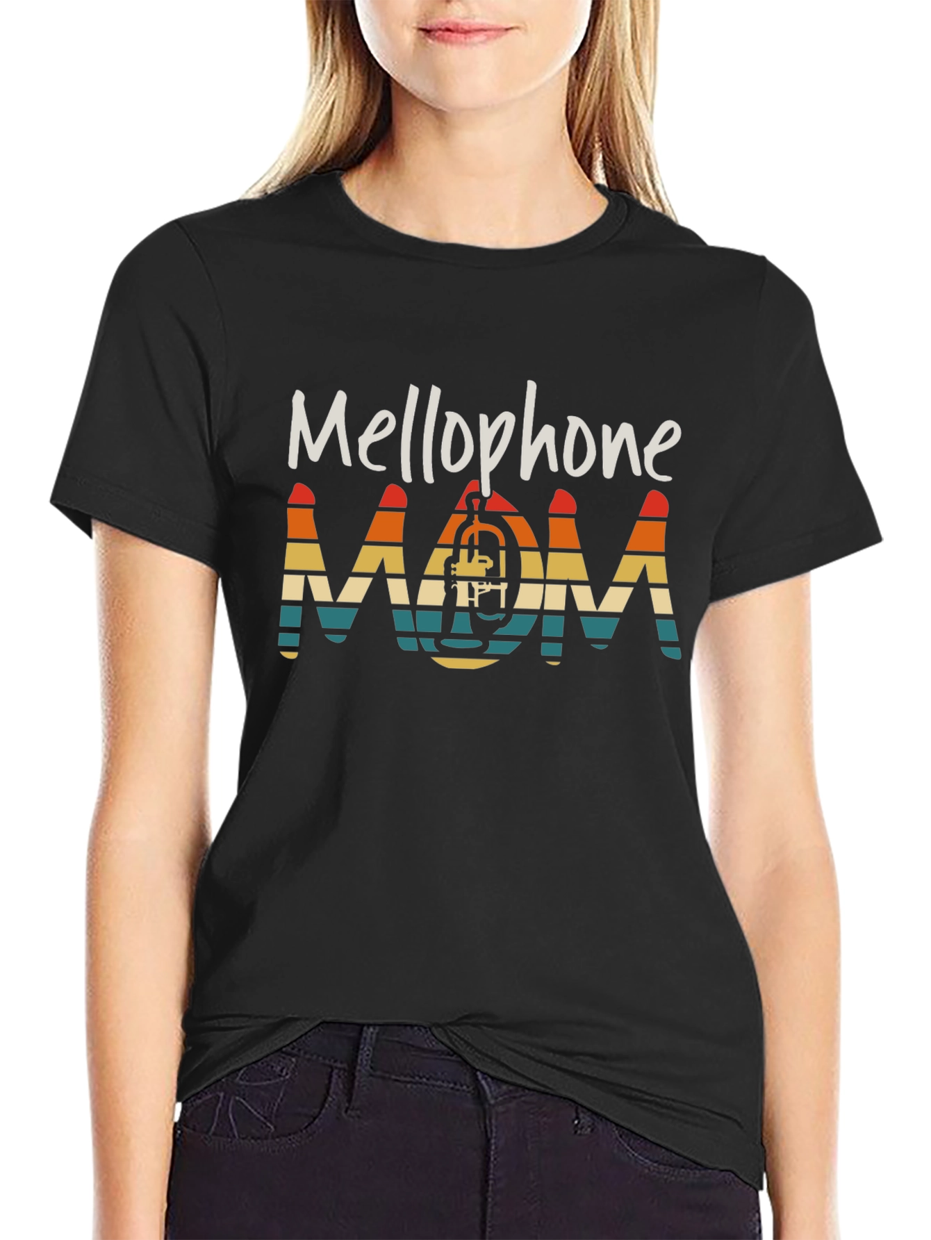 Black Mellophone Mom T-Shirt - Band Parent Pride! view 2