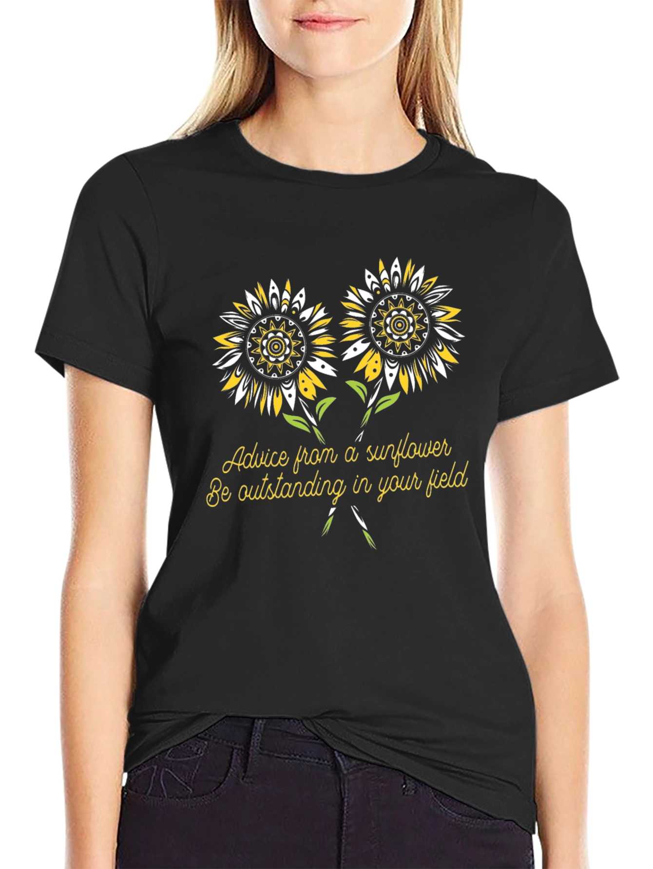 Black Sunflower Advice Black T-Shirt: Be Outstanding view 2