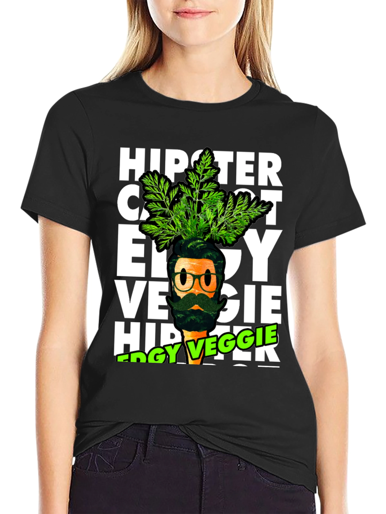 Black Edgy Veggie Hipster T-Shirt view 2