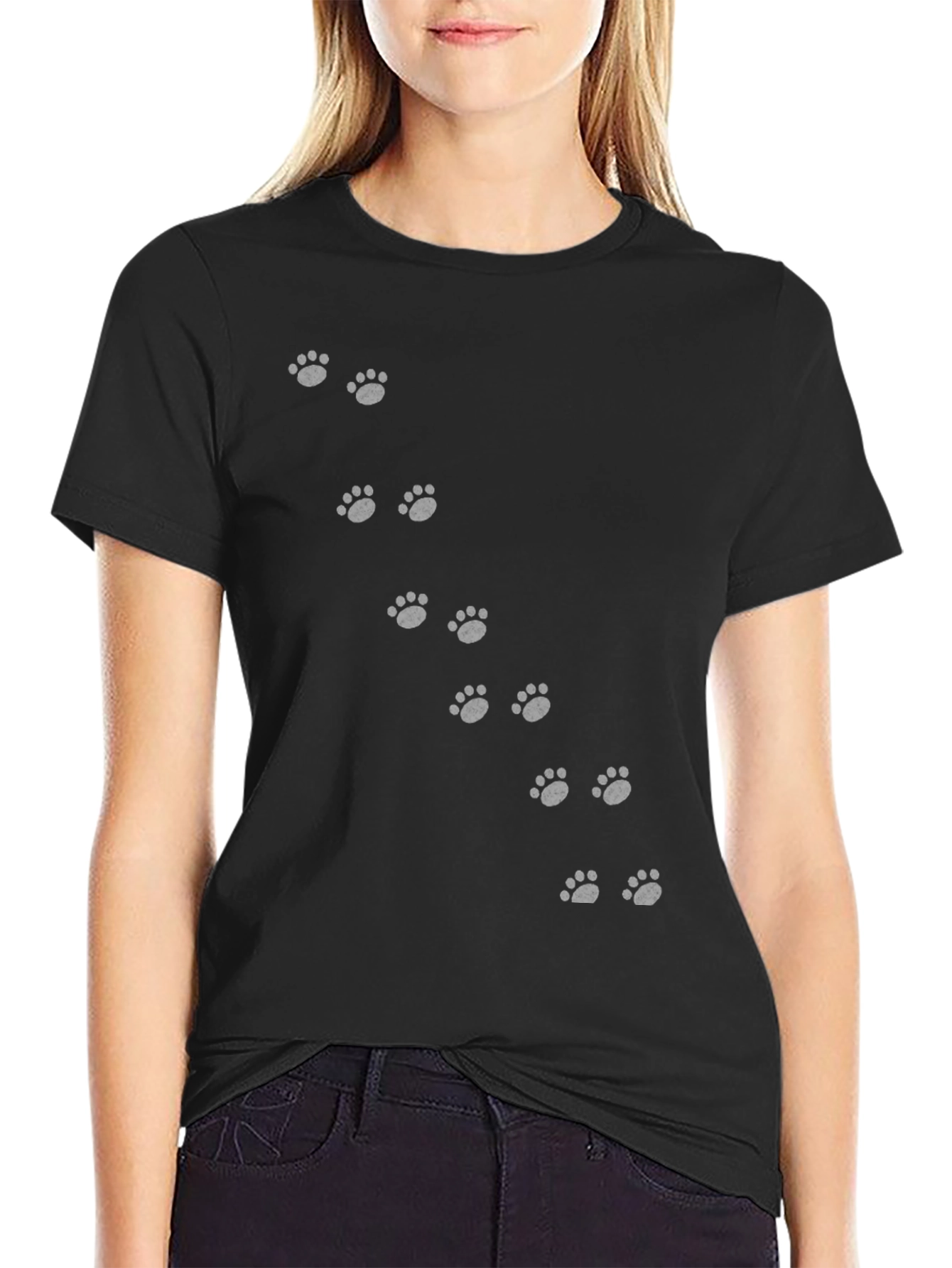 Black Paw Print Crew Neck T-Shirt - 2