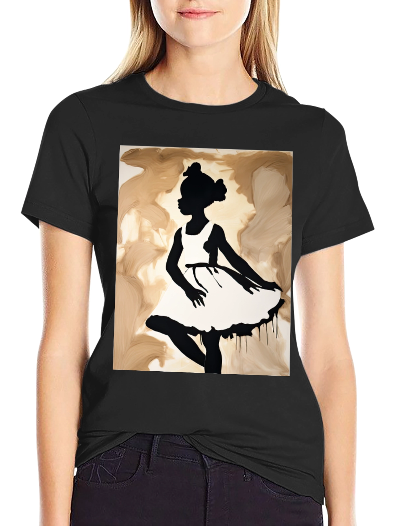 Black Silhouette Girl Graphic Tee - Black view 2