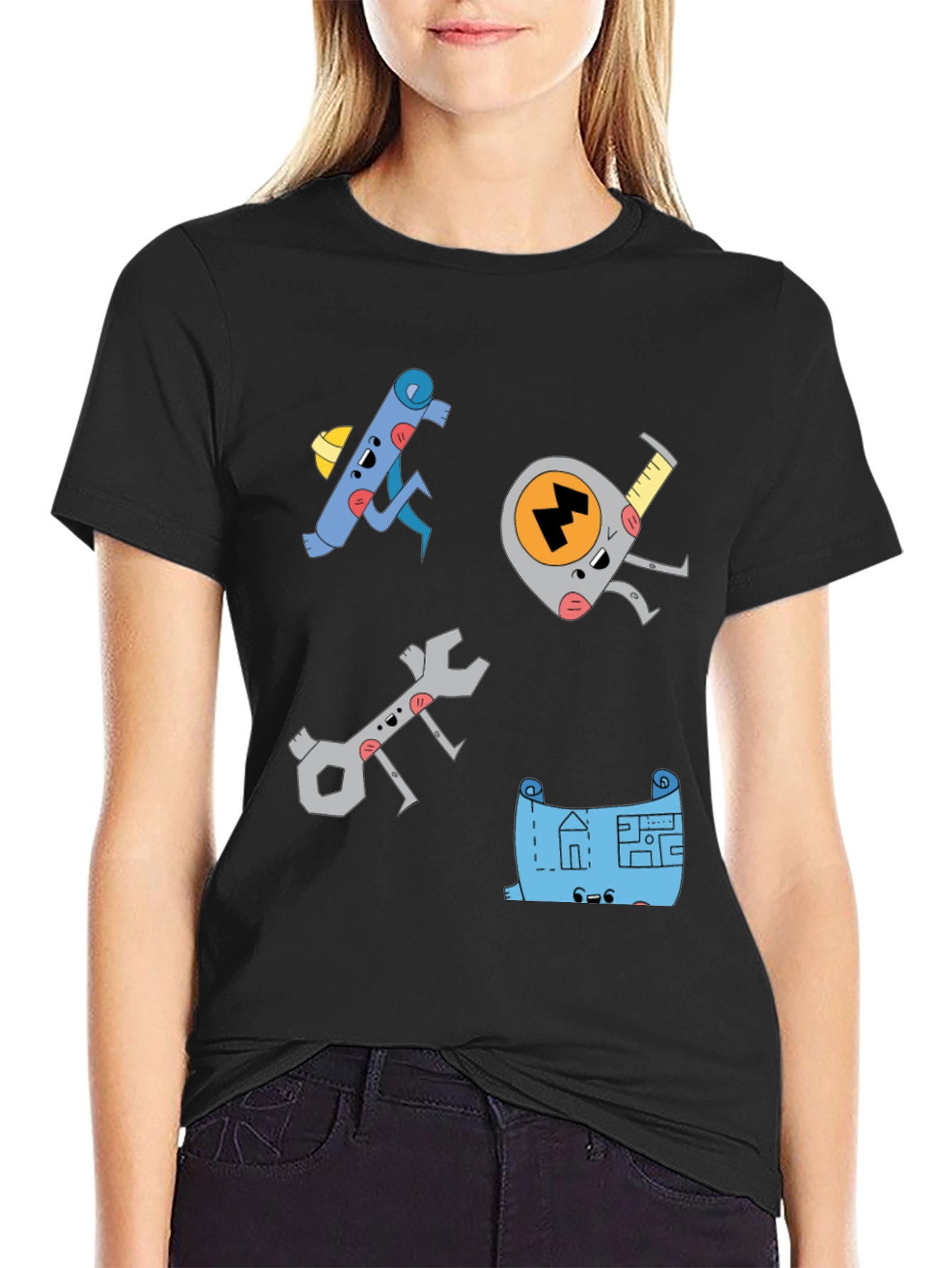 Black Cartoon Tool Graphic Black T-Shirt view 2