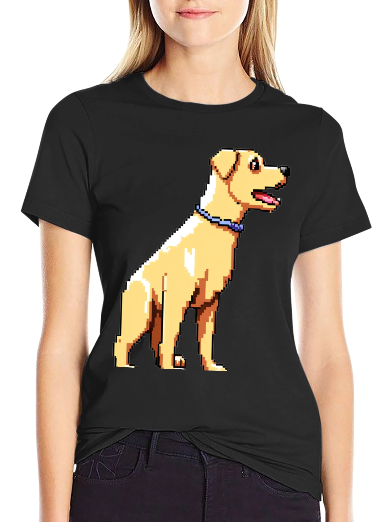 Black Pixel Art Dog Graphic T-Shirt view 2