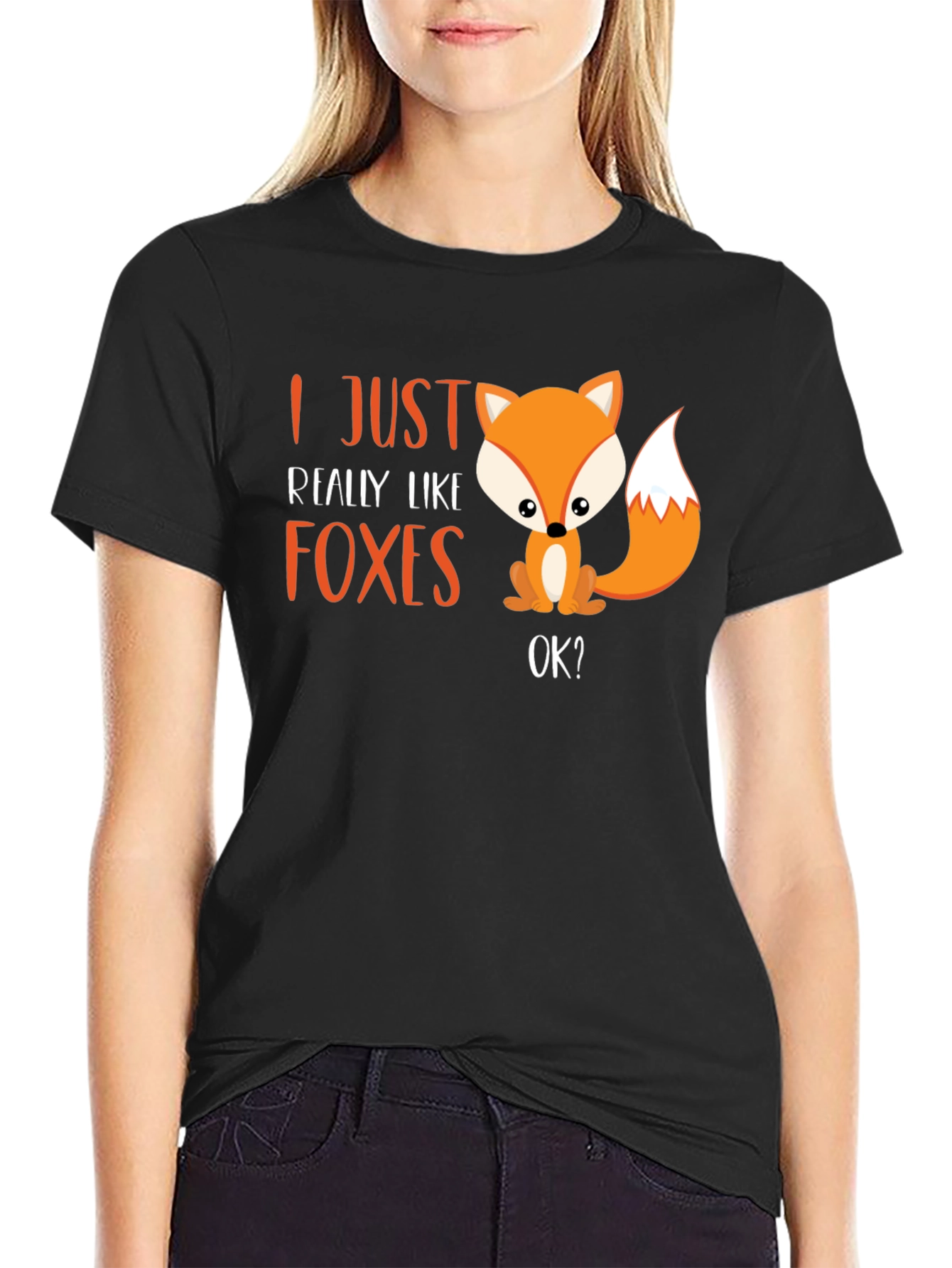 Black Cute Fox Graphic T-Shirt - I Just Really Like Foxes view 2