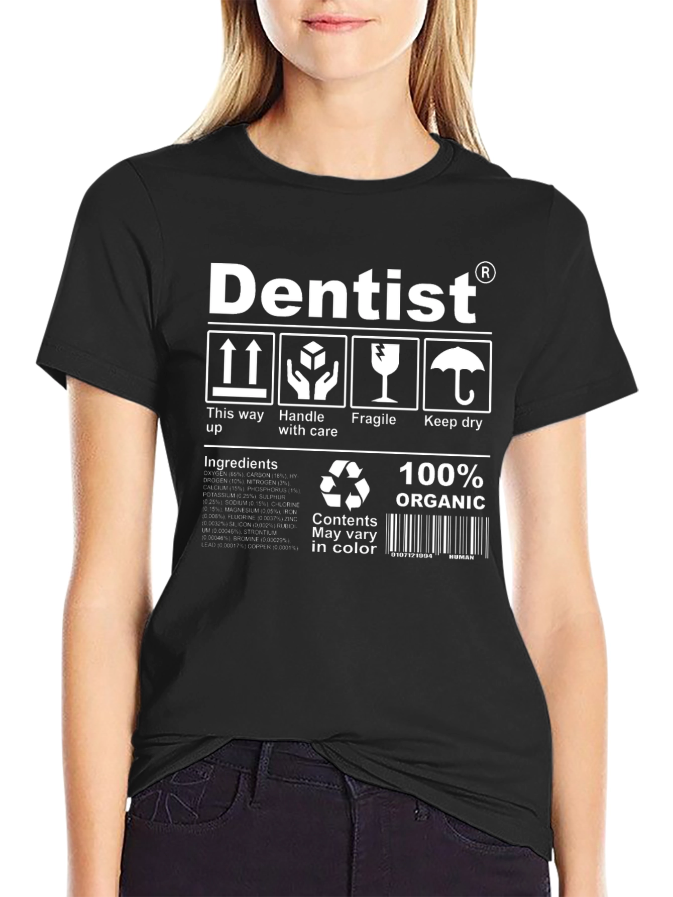Black Dentist Organic Cotton T-Shirt - Funny Care Instructions view 2