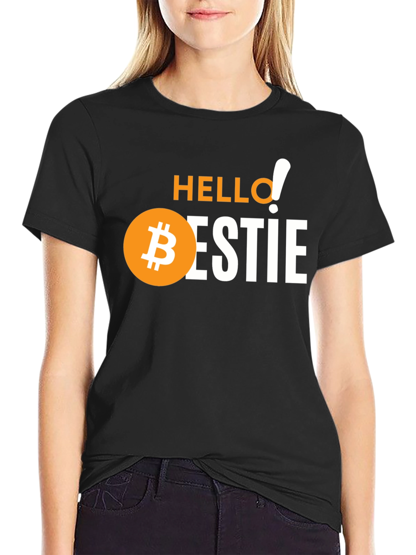 Black Hello Bestie Bitcoin Graphic Tee - Crypto Lover Gift view 2