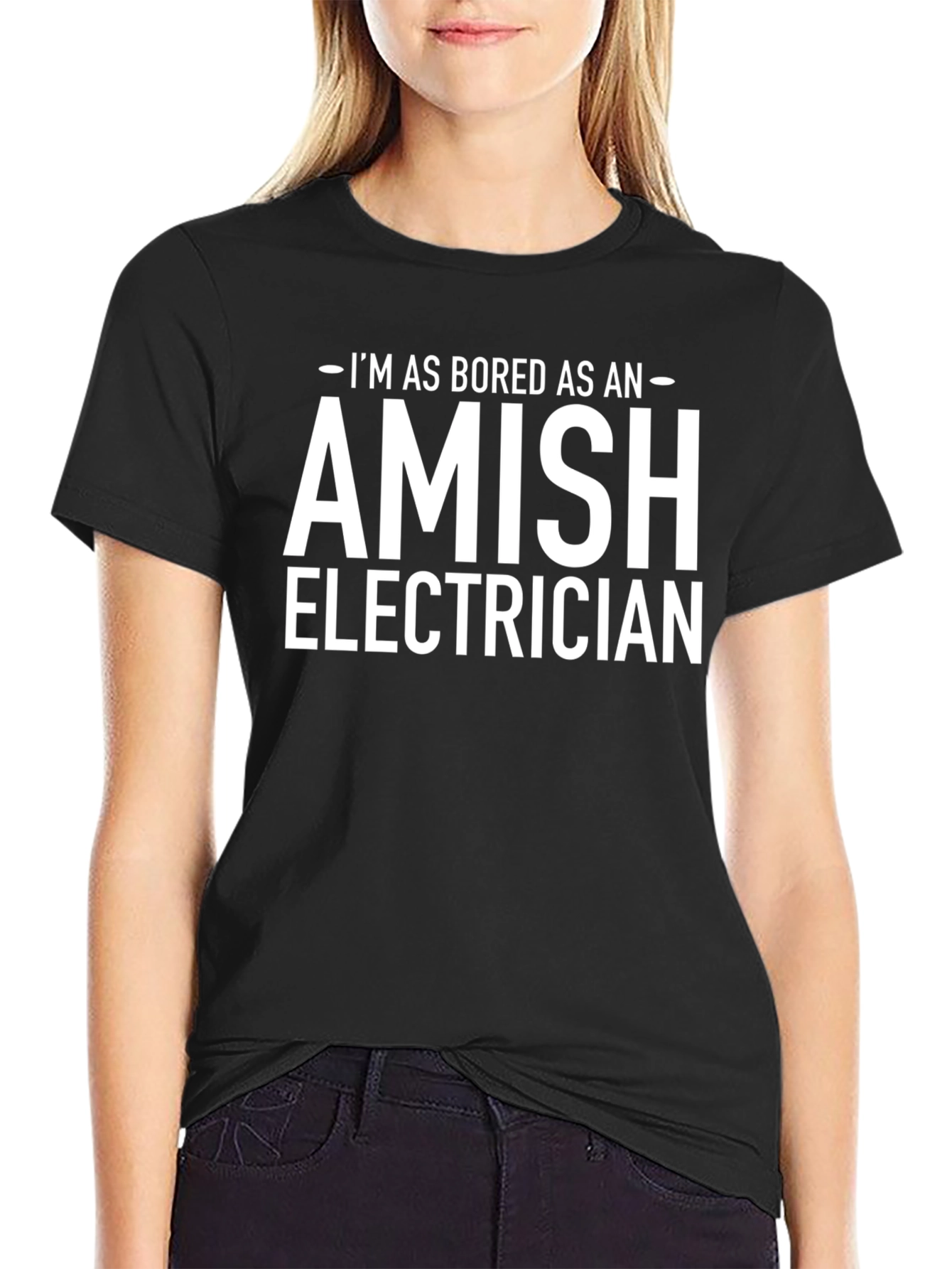 Black Bored Amish Electrician Black T-Shirt view 2