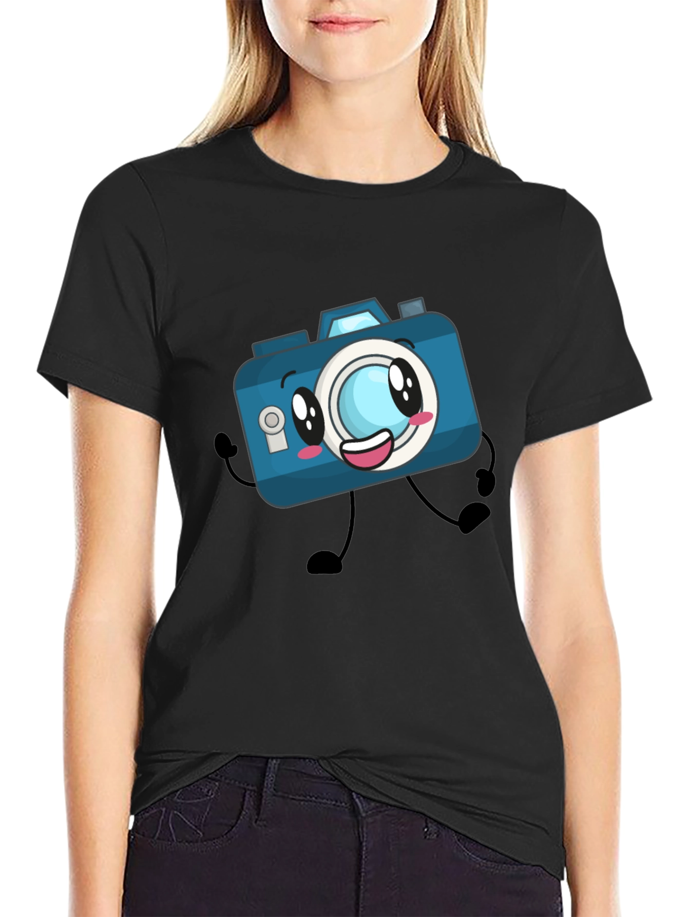 Black Cartoon Camera Black T-Shirt view 2