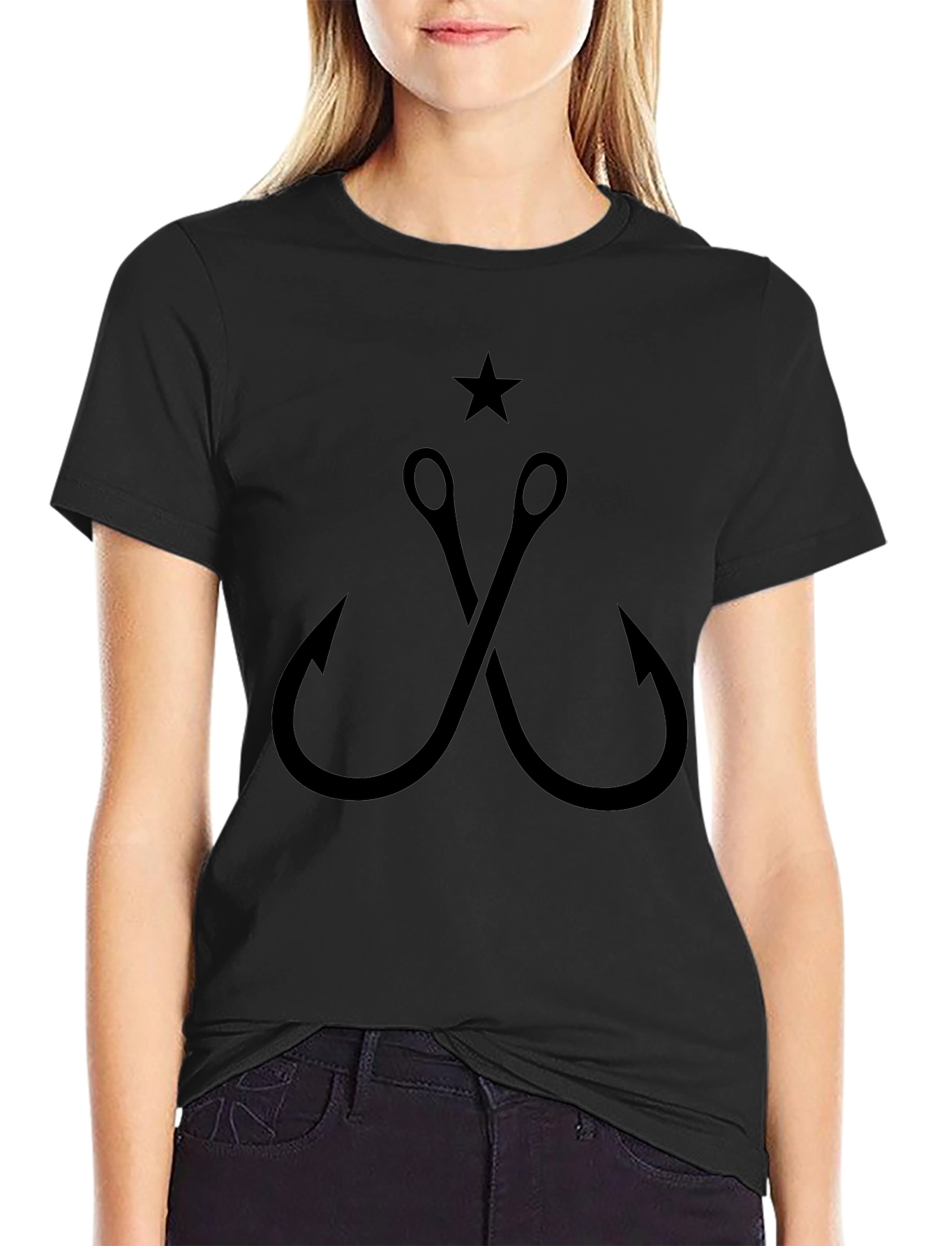 Black Black Fishing Hooks & Star Graphic Tee view 2