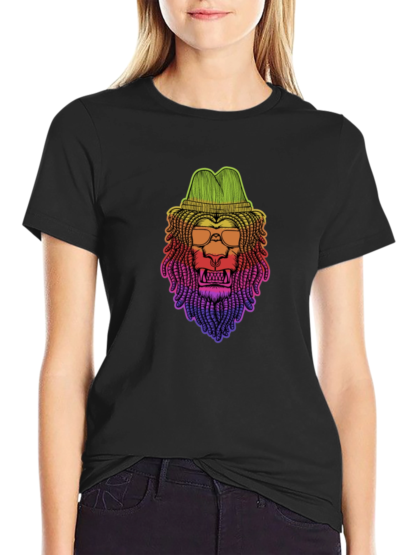 Black Rasta Lion Graphic Tee - Cool Reggae Style view 2