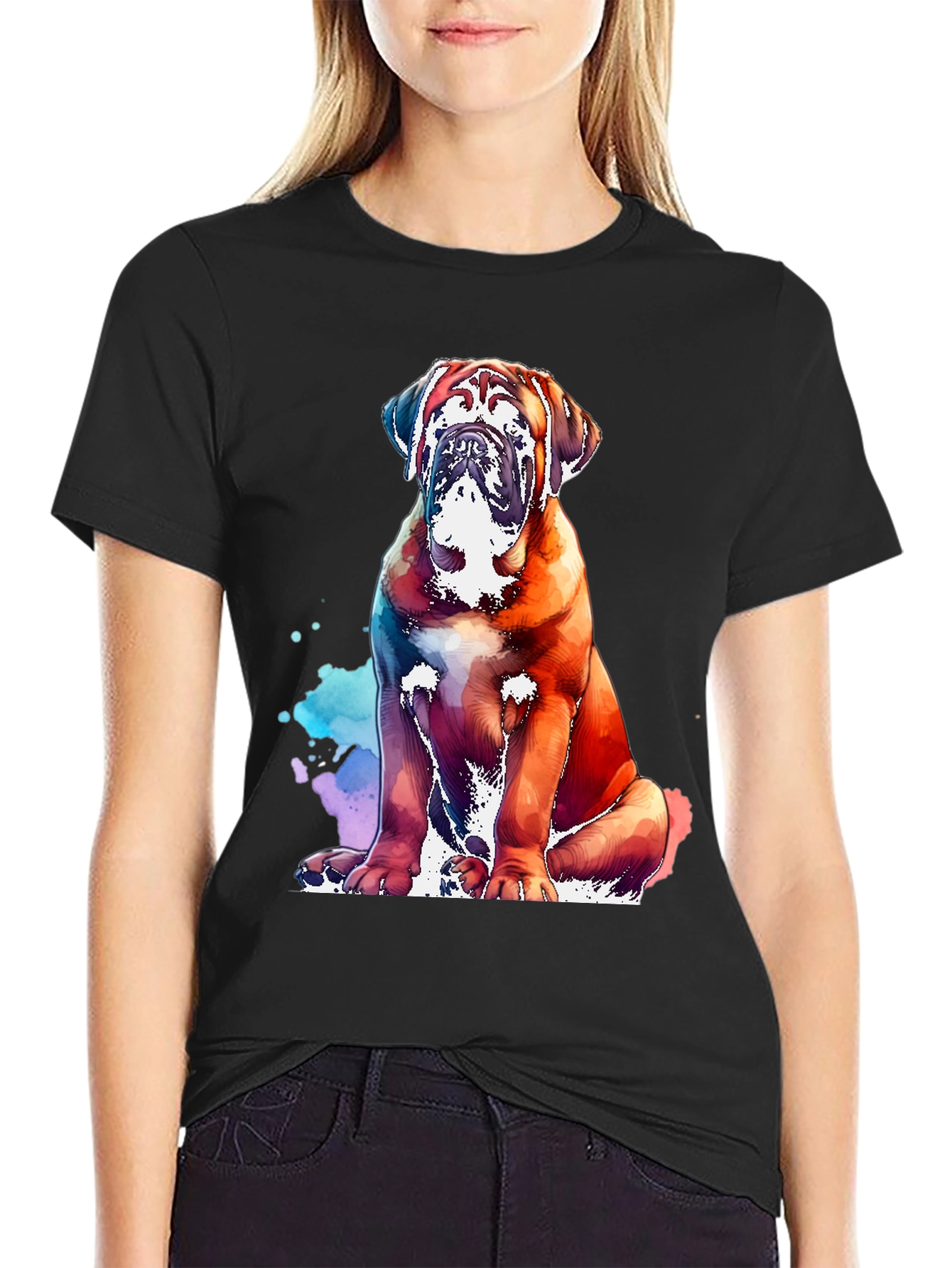 Black Watercolor Dog Graphic Tee - Black view 2